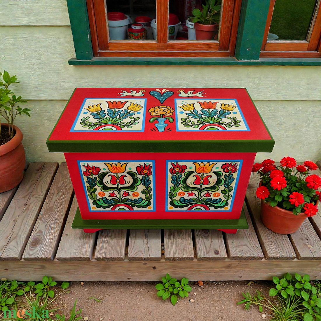 Tulipános Láda, festett láda - közepes méretben - otthon & életmód - bútor - más bútor - Meska.hu