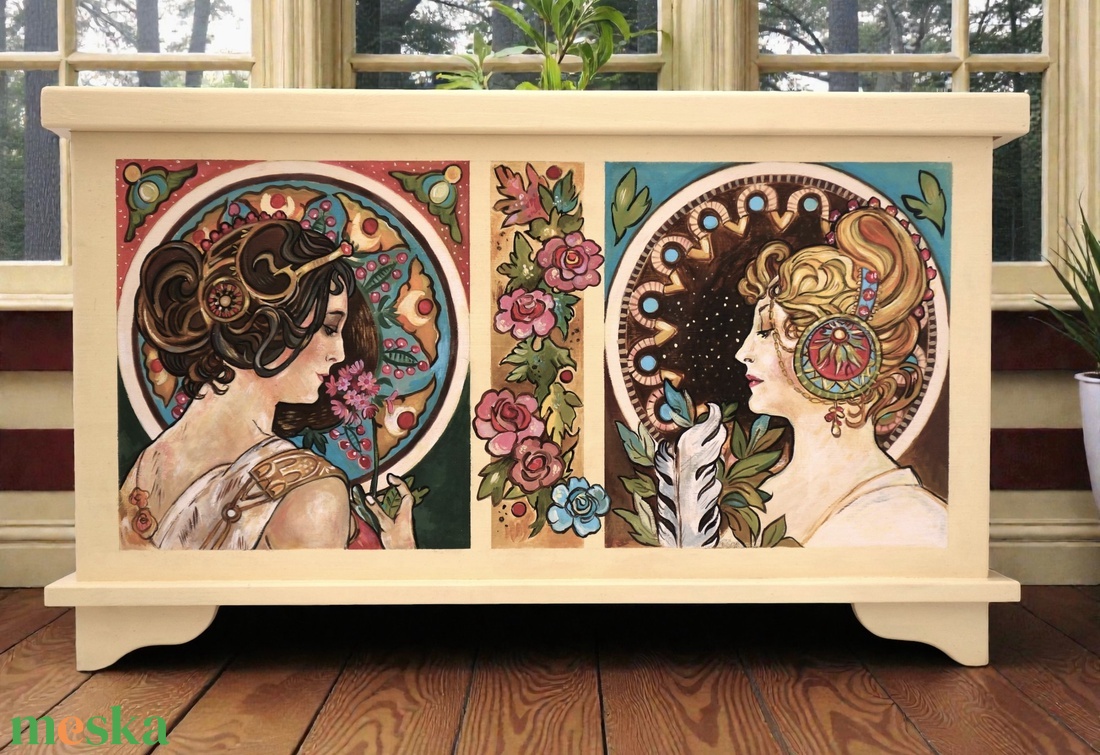 ALFONS MUCHA láda - Szecessziós Tulipános Láda  - otthon & életmód - bútor - más bútor - Meska.hu