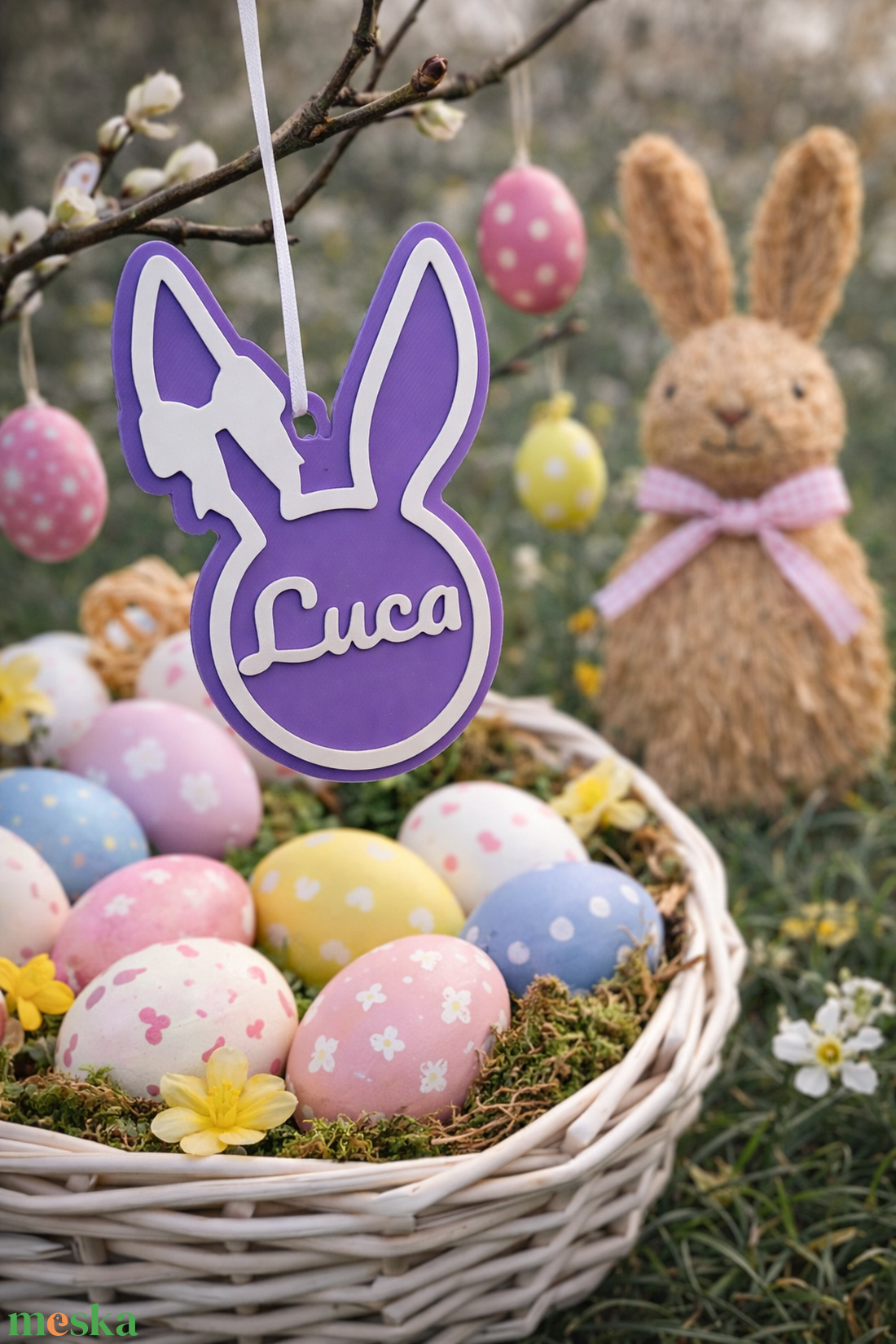 Neves nyuszifej dísz - ünnepi díszek, dekorációk - húsvéti díszek és dekorációk - húsvéti ablakdíszek - Meska.hu