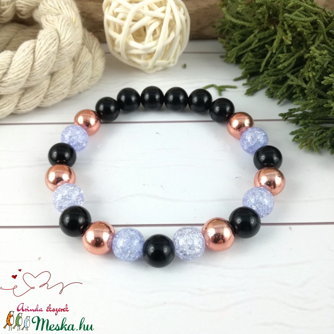 Aranyló napfény kék hegyikristály hematit ónix ásvány karkötő - ékszer - karkötő - bogyós karkötő - Meska.hu