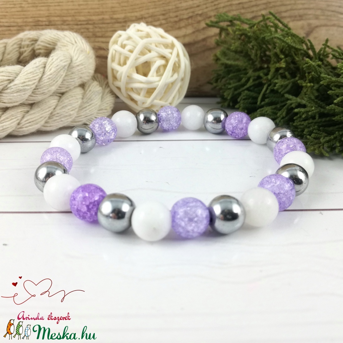 Gondoskodás lila hegyikristály hematit jade ásvány karkötő -  - Meska.hu