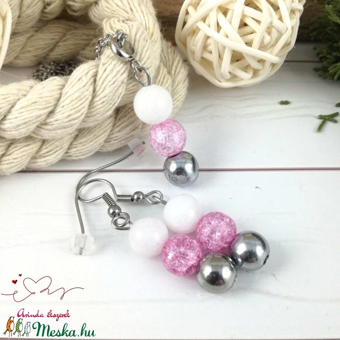 Gondoskodás pink  hegyikristály hematit jade ásvány karkötő - ékszer - karkötő - bogyós karkötő - Meska.hu