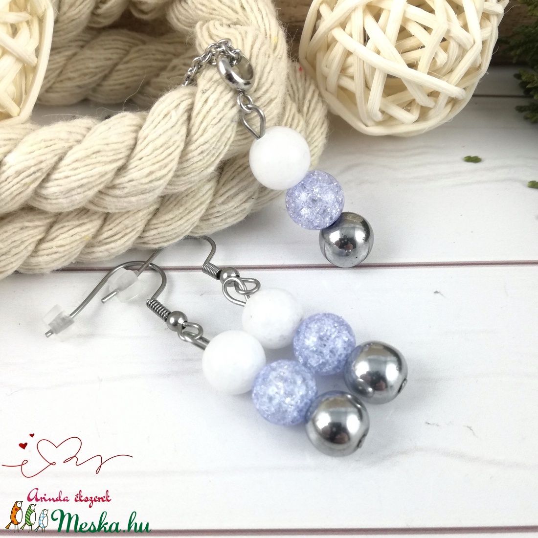 Gondoskodás kék hegyikristály hematit jade ásvány nyaklánc fülbevaló orvosi fém nemesacél szerelékkel - ékszer - ékszerszett - Meska.hu