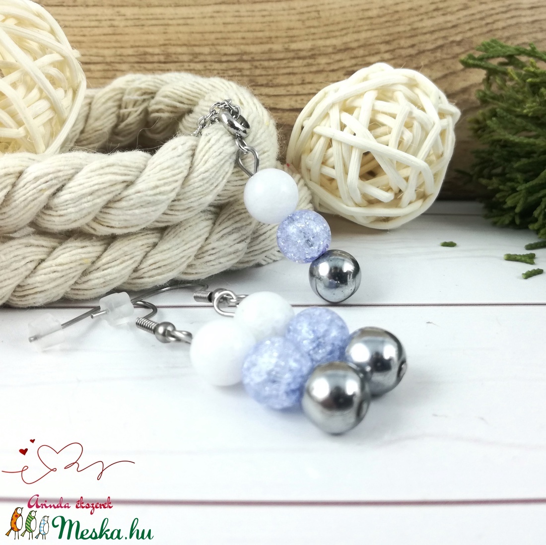 Gondoskodás kék hegyikristály hematit jade ásvány nyaklánc fülbevaló orvosi fém nemesacél szerelékkel - ékszer - ékszerszett - Meska.hu