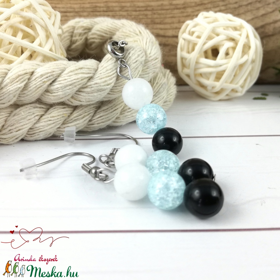 Pozitív gondolatok kék hegyikristály jade ónix ásvány nyaklánc fülbevaló orvosi fém nemesacél szerelékkel - ékszer - ékszerszett - Meska.hu