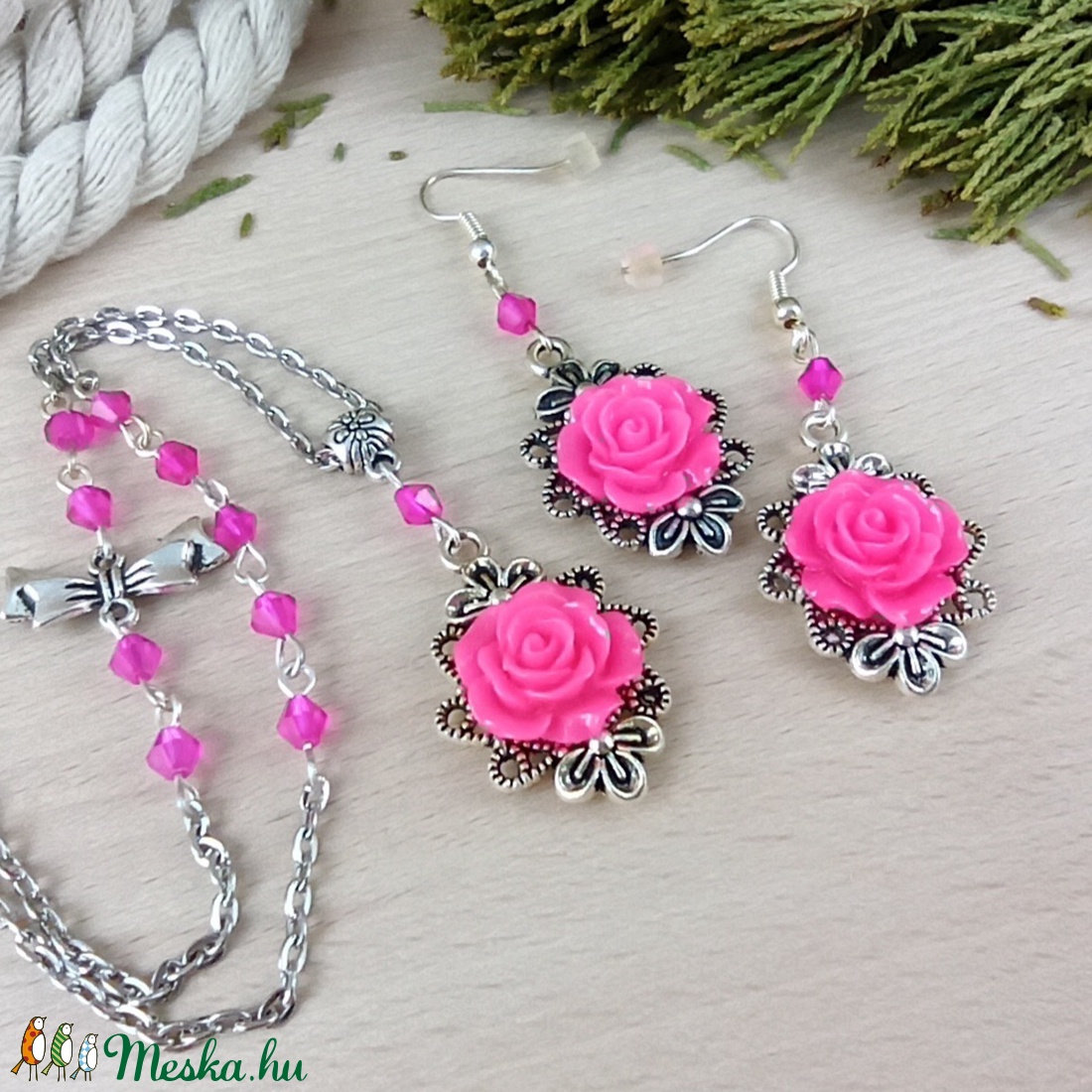 #42 pink rózsás sötét ezüst szett nyaklánc fülbevaló esküvő alkalmi koszorúslány örömanya menyasszony násznagy - ékszer - ékszerszett - Meska.hu #42 pink rózsás sötét ezüst szett nyaklánc fülbevaló esküvő alkalmi koszorúslány örömanya menyasszony násznagy - ékszer - ékszerszett - Meska.hu