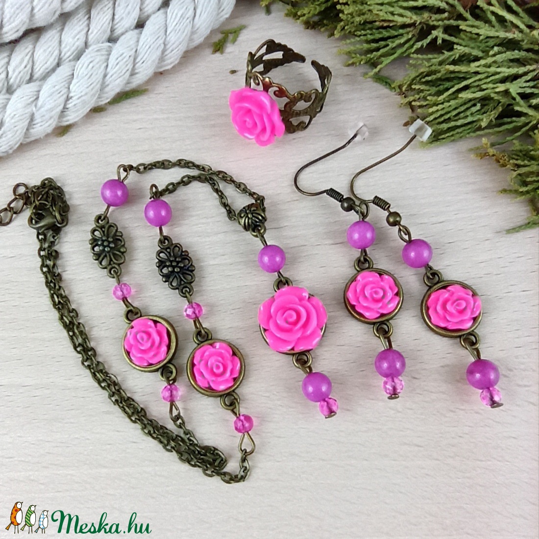 #55 pink rózsás szett nyaklánc fülbevaló karkötő vintage esküvő alkalmi koszorúslány örömanya menyasszony násznagy - ékszer - ékszerszett - Meska.hu #55 pink rózsás szett nyaklánc fülbevaló karkötő vintage esküvő alkalmi koszorúslány örömanya menyasszony násznagy - ékszer - ékszerszett - Meska.hu