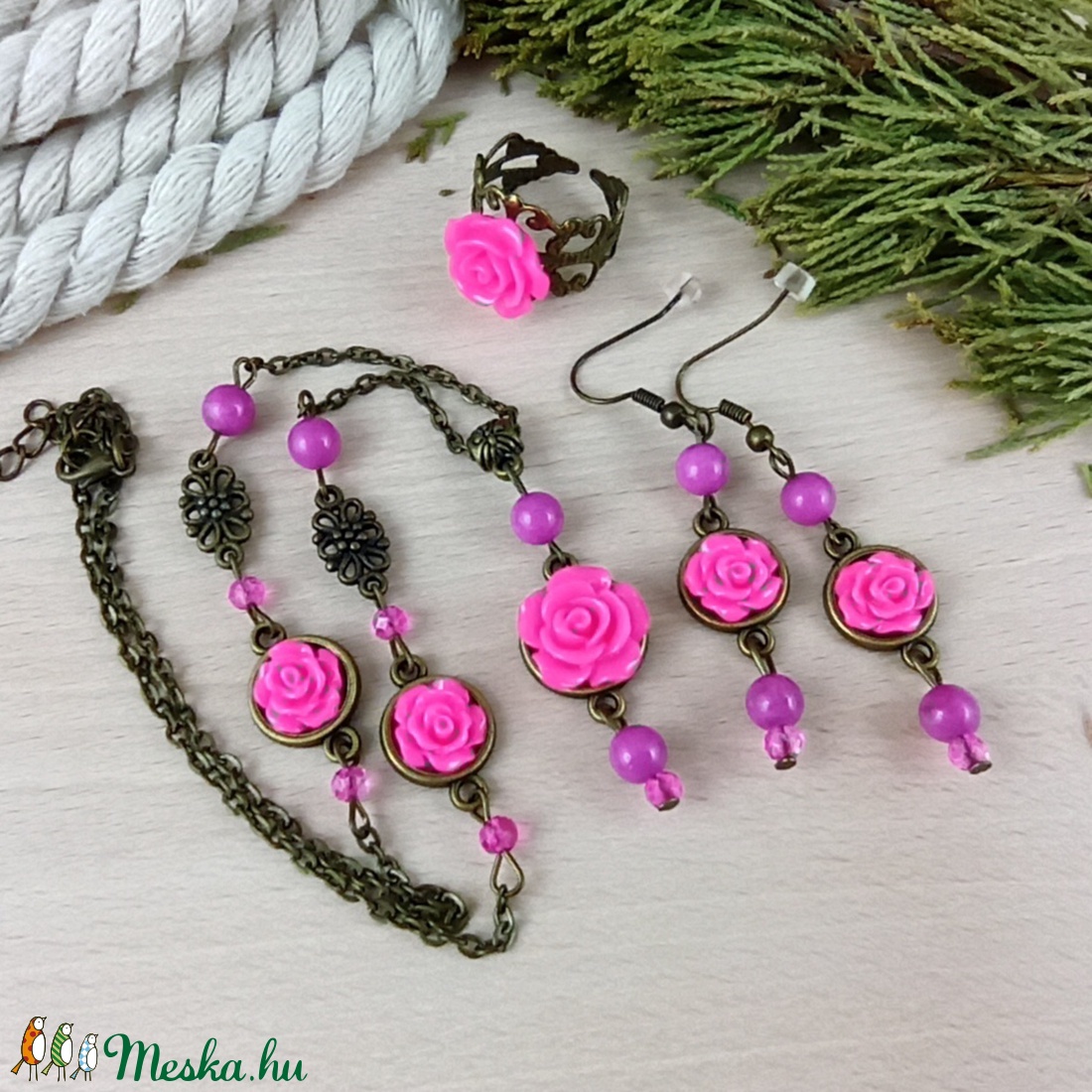#55 pink rózsás szett nyaklánc fülbevaló karkötő vintage esküvő alkalmi koszorúslány örömanya menyasszony násznagy - ékszer - ékszerszett - Meska.hu #55 pink rózsás szett nyaklánc fülbevaló karkötő vintage esküvő alkalmi koszorúslány örömanya menyasszony násznagy - ékszer - ékszerszett - Meska.hu