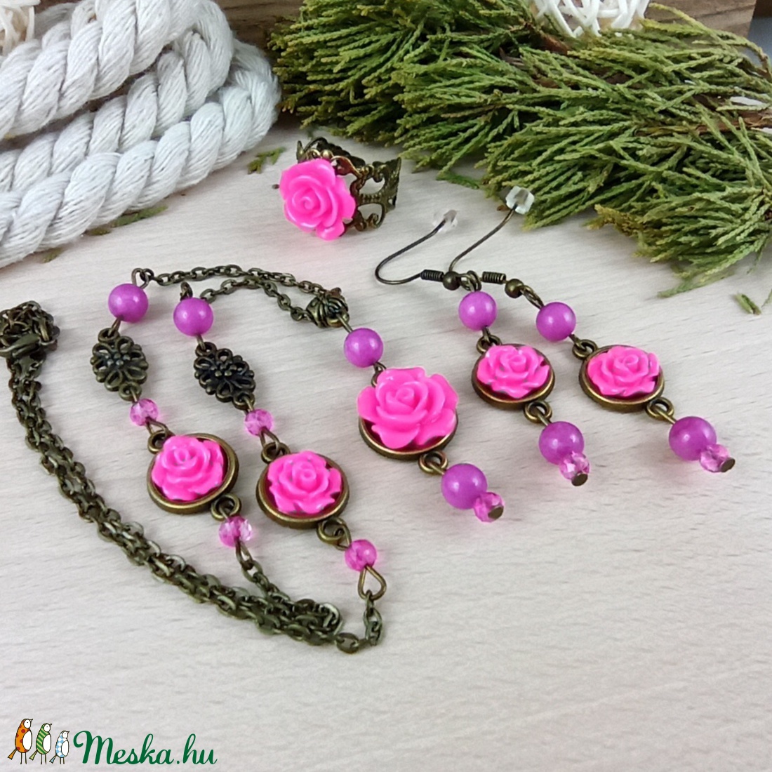 #55 pink rózsás szett nyaklánc fülbevaló karkötő vintage esküvő alkalmi koszorúslány örömanya menyasszony násznagy - ékszer - ékszerszett - Meska.hu #55 pink rózsás szett nyaklánc fülbevaló karkötő vintage esküvő alkalmi koszorúslány örömanya menyasszony násznagy - ékszer - ékszerszett - Meska.hu