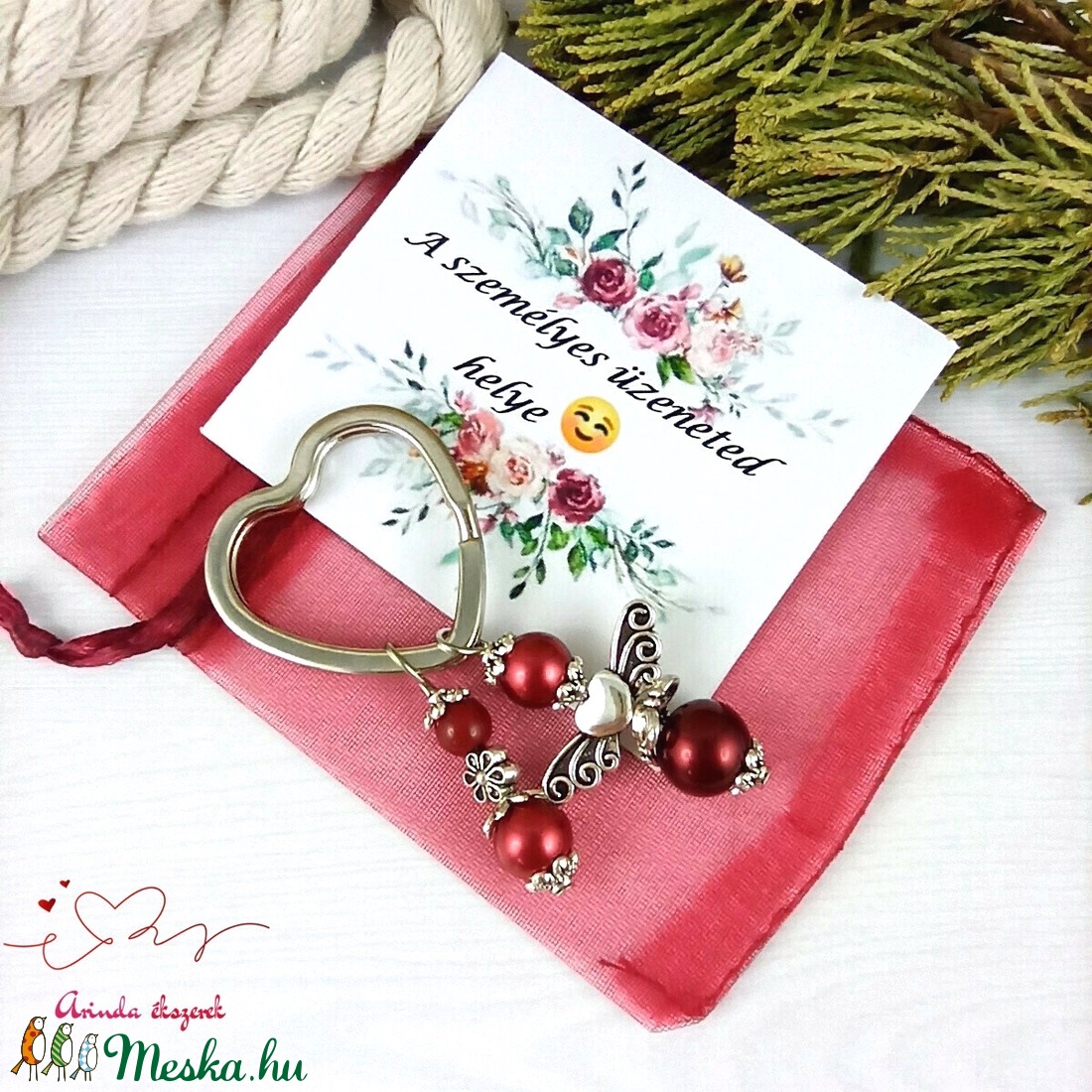 Piros angyalkás szív kulcstartó táskadísz ajándékcsomagolással anyák napja ballagás évzáró pedagógus karácsony szülinap - táska & tok - kulcstartó & táskadísz - kulcstartó - Meska.hu