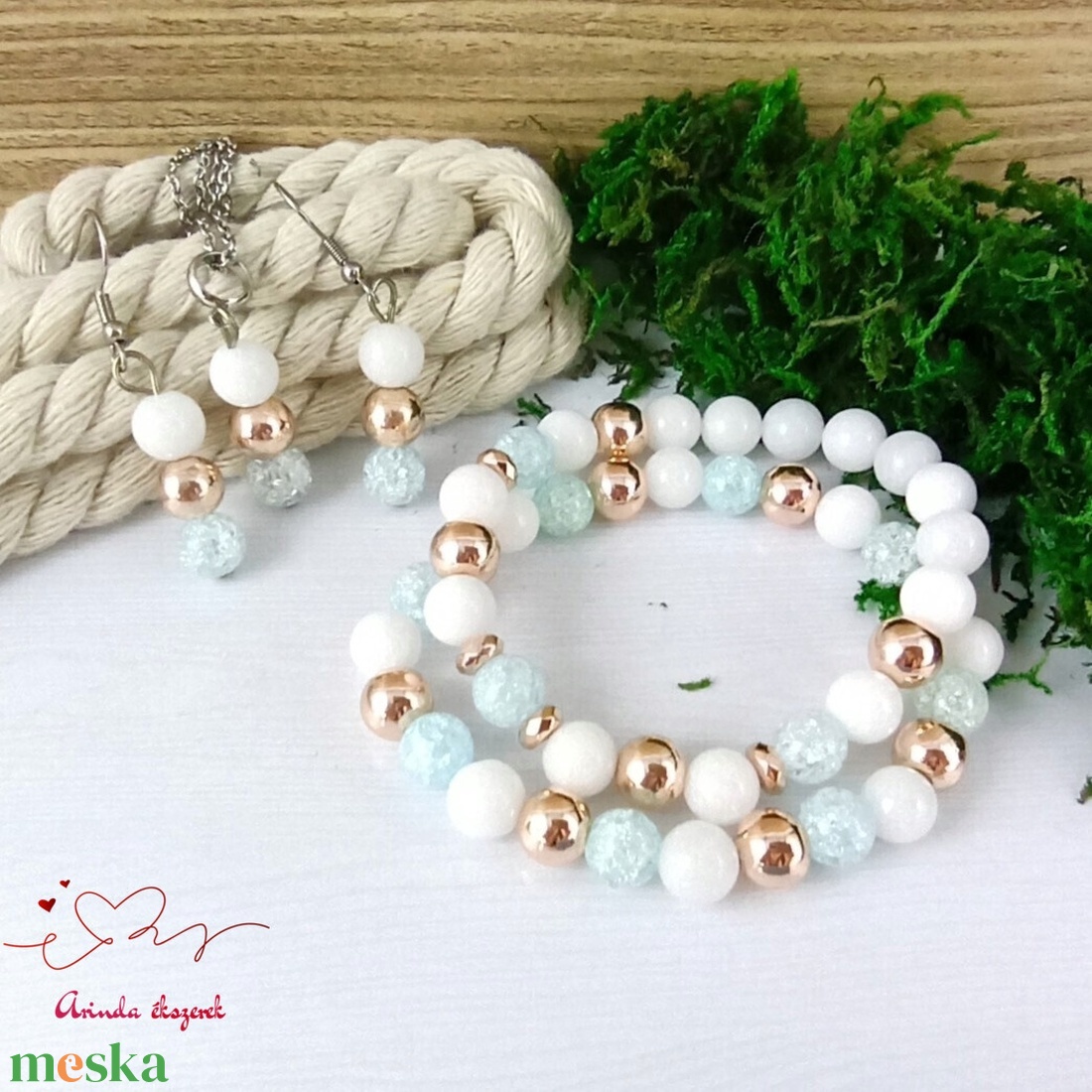 Napsütötte ragyogás kék hegyikristály rosegold hematit jade ásvány nyaklánc fülbevaló orvosi fém nemesacél szerelékkel - ékszer - ékszerszett - Meska.hu Napsütötte ragyogás kék hegyikristály rosegold hematit jade ásvány nyaklánc fülbevaló orvosi fém nemesacél szerelékkel - ékszer - ékszerszett - Meska.hu