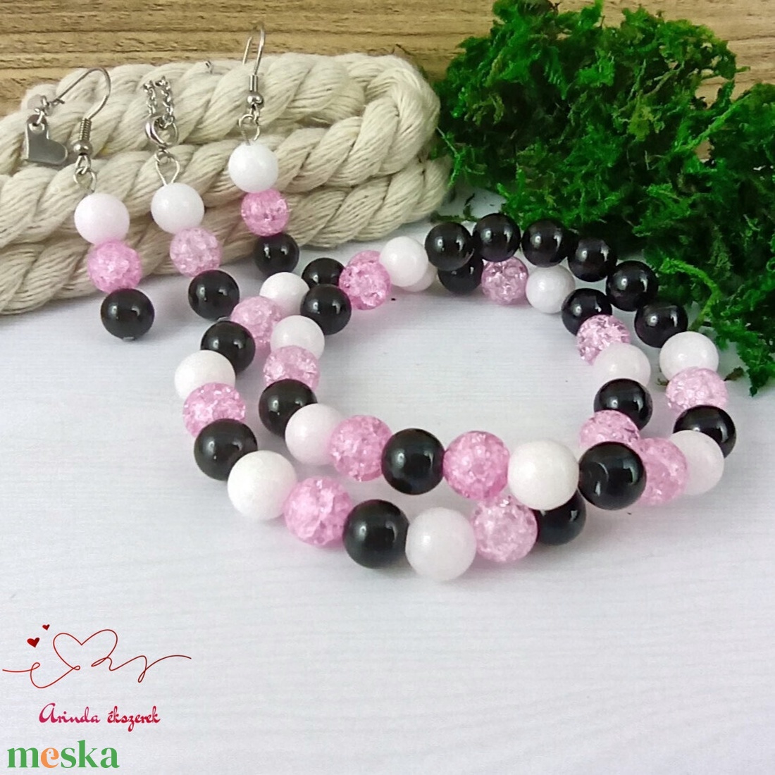 Pozitív gondolatok pink hegyikristály jade ónix ásvány karkötő - ékszer - karkötő - gyöngyös karkötő - Meska.hu