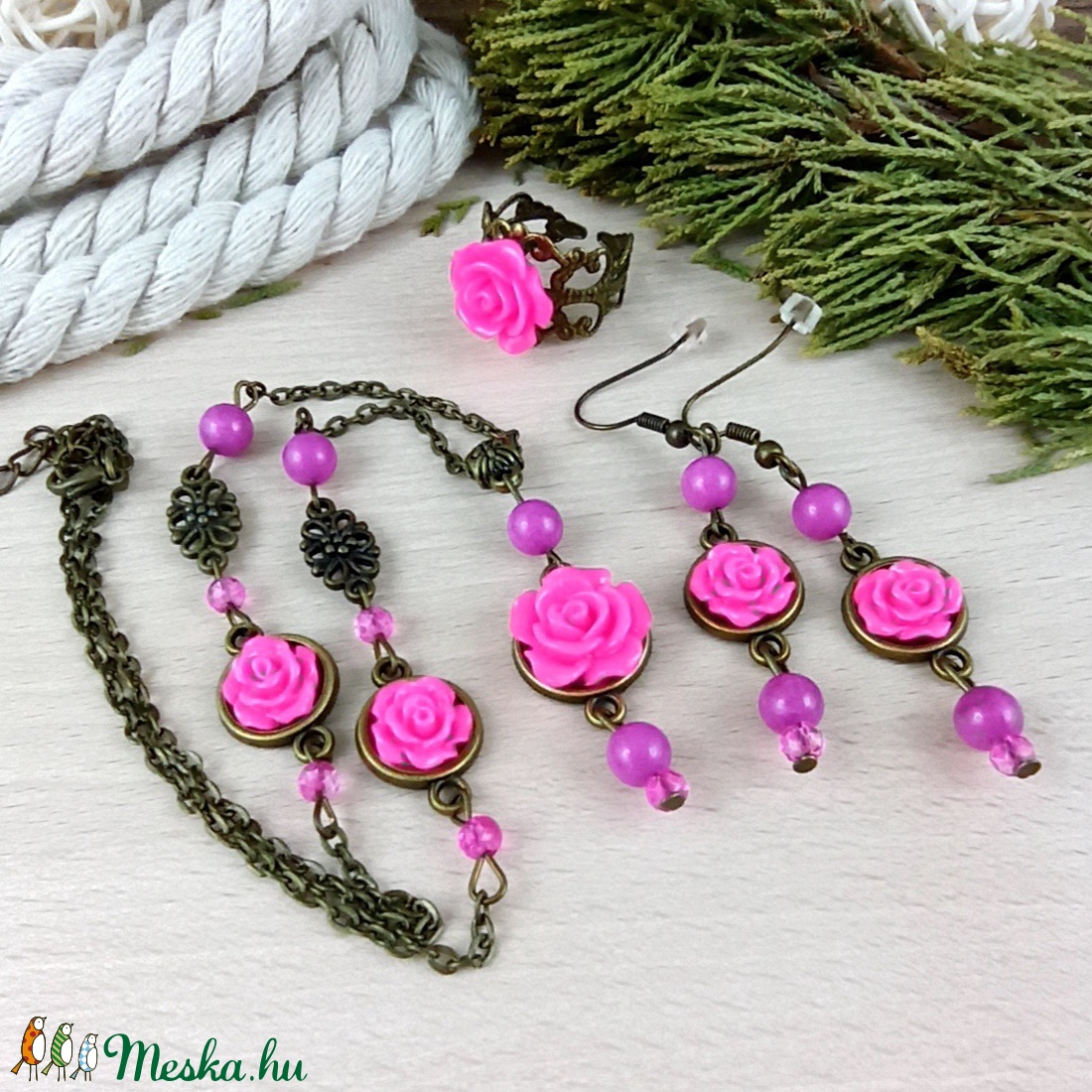 #55 pink rózsás szett nyaklánc fülbevaló karkötő vintage esküvő alkalmi koszorúslány örömanya menyasszony násznagy - ékszer - ékszerszett - Meska.hu #55 pink rózsás szett nyaklánc fülbevaló karkötő vintage esküvő alkalmi koszorúslány örömanya menyasszony násznagy - ékszer - ékszerszett - Meska.hu