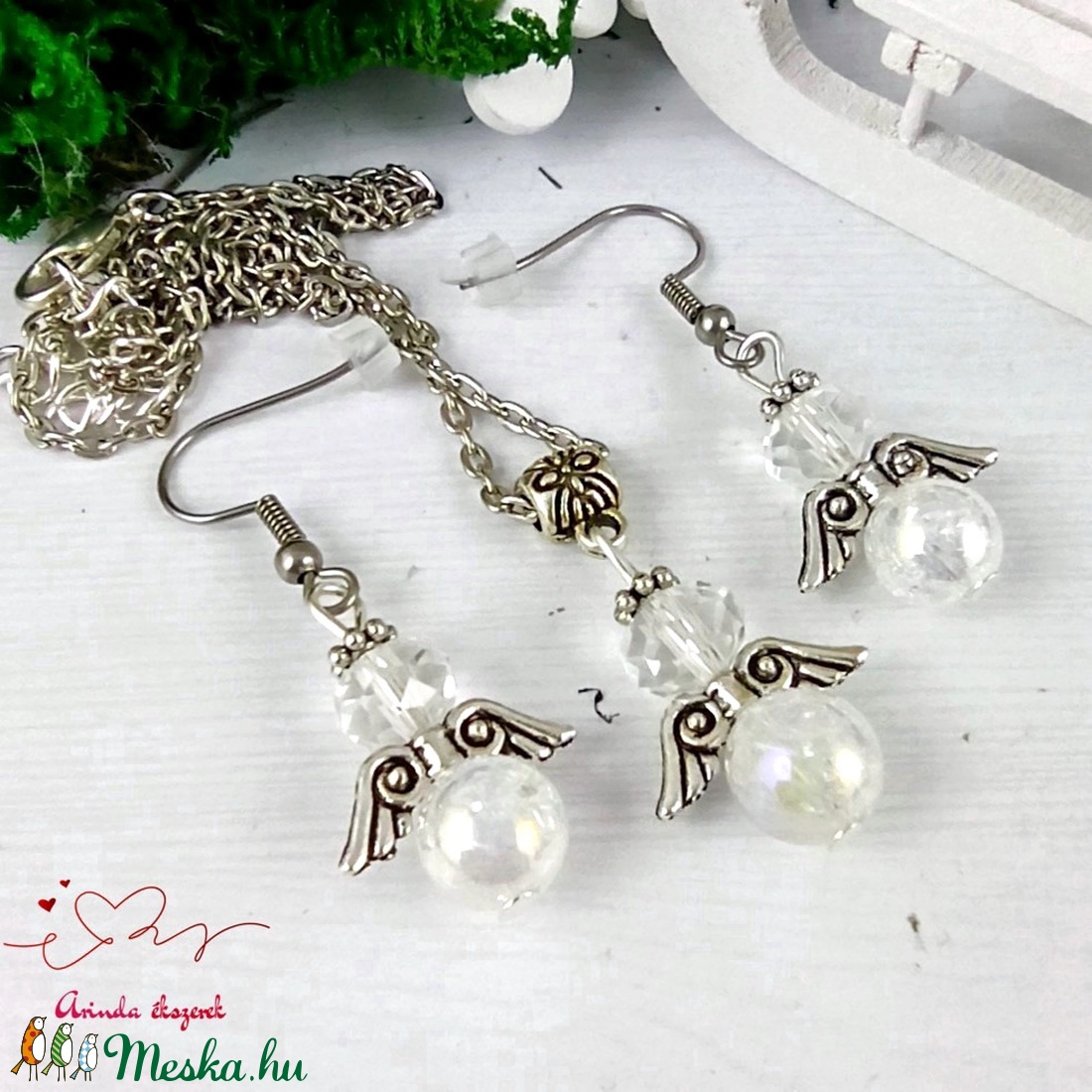 Tökéletesség roppantott aurakvarc ásvány angyal nyaklánc fülbevaló szett karácsonyi ajándék ötlet nőnek lánynak - ékszer - ékszerszett - Meska.hu