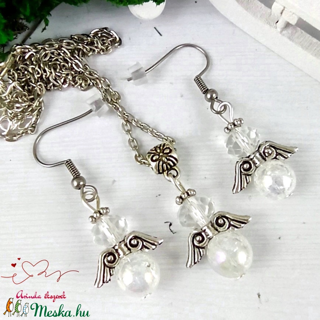 Tökéletesség roppantott aurakvarc ásvány angyal nyaklánc fülbevaló szett karácsonyi ajándék ötlet nőnek lánynak - ékszer - ékszerszett - Meska.hu