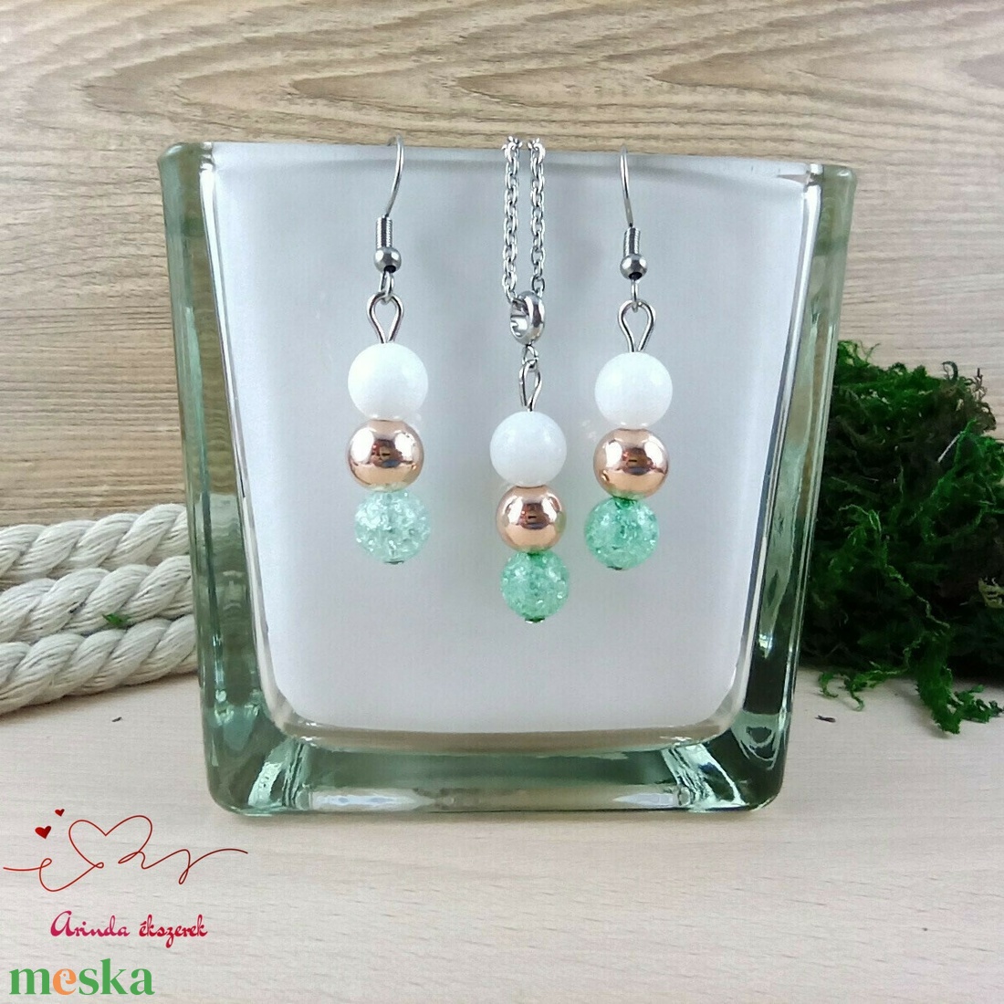 Napsütötte ragyogás menta hegyikristály rosegold hematit jade ásvány nyaklánc fülbevaló orvosi fém nemesacél szerelékkel - ékszer - ékszerszett - Meska.hu Napsütötte ragyogás menta hegyikristály rosegold hematit jade ásvány nyaklánc fülbevaló orvosi fém nemesacél szerelékkel - ékszer - ékszerszett - Meska.hu