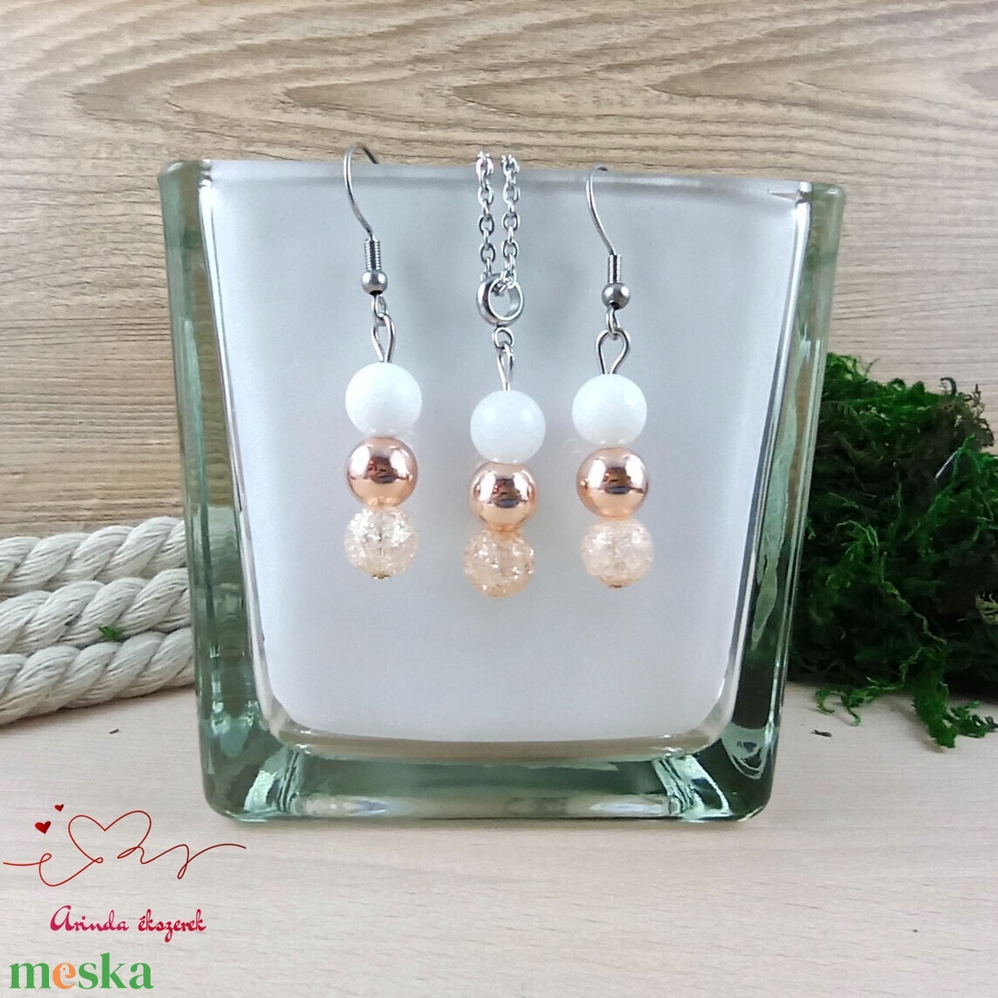 Napsütötte ragyogás bézs hegyikristály rosegold hematit jade ásvány nyaklánc fülbevaló orvosi fém szerelékkel egyedi - ékszer - ékszerszett - Meska.hu Napsütötte ragyogás bézs hegyikristály rosegold hematit jade ásvány nyaklánc fülbevaló orvosi fém szerelékkel egyedi - ékszer - ékszerszett - Meska.hu