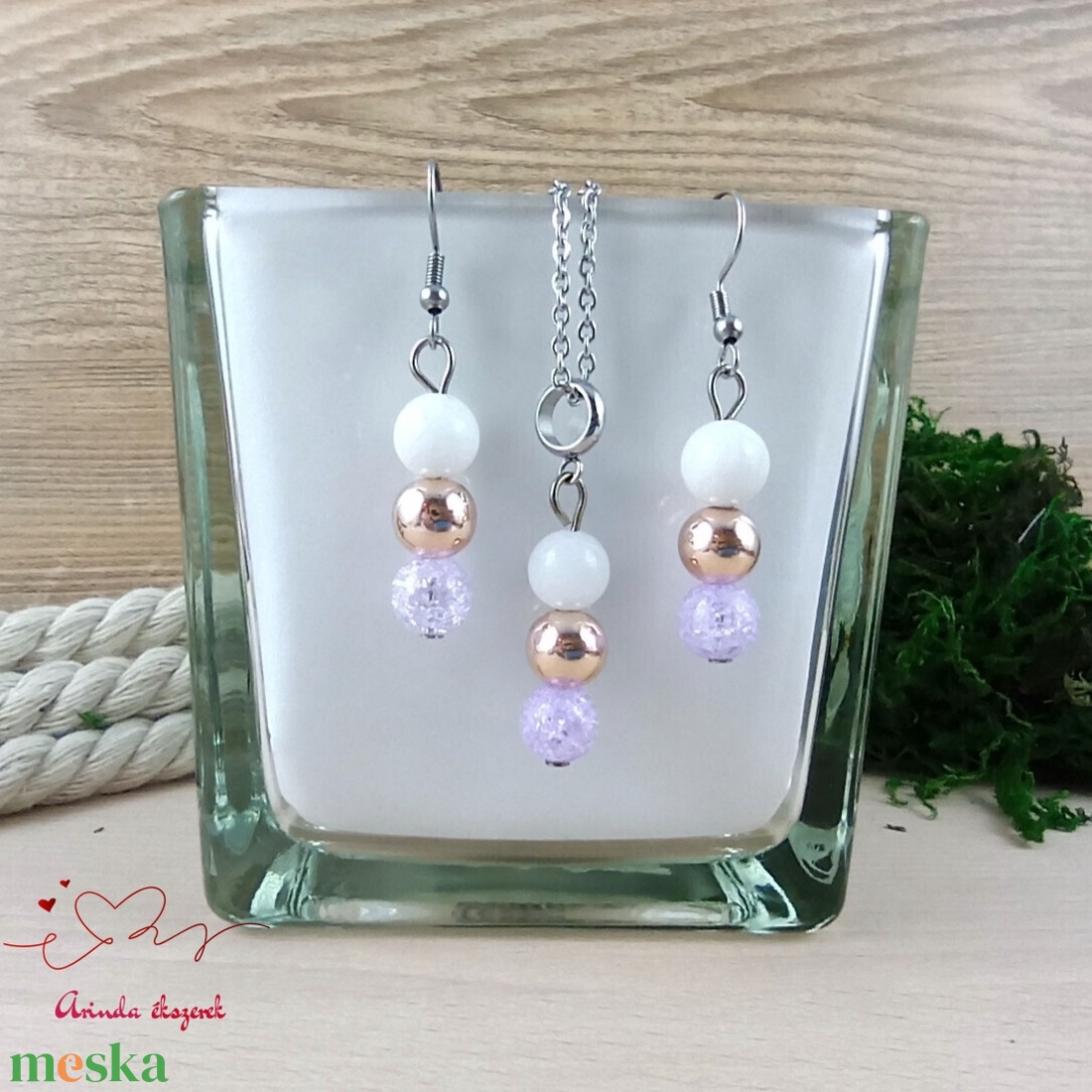 Napsütötte ragyogás lila hegyikristály rosegold hematit jade ásvány nyaklánc fülbevaló orvosi fém nemesacél szerelékkel - ékszer - ékszerszett - Meska.hu Napsütötte ragyogás lila hegyikristály rosegold hematit jade ásvány nyaklánc fülbevaló orvosi fém nemesacél szerelékkel - ékszer - ékszerszett - Meska.hu