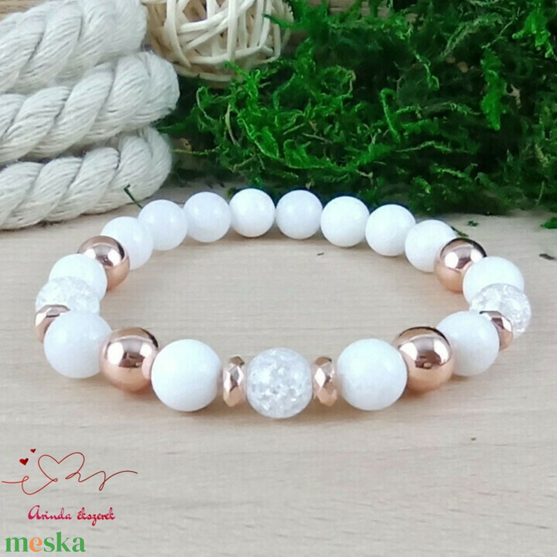Napsütötte ragyogás fehér hegyikristály rosegold hematit jade ásvány karkötő - ékszer - karkötő - gyöngyös karkötő - Meska.hu Napsütötte ragyogás fehér hegyikristály rosegold hematit jade ásvány karkötő - ékszer - karkötő - gyöngyös karkötő - Meska.hu