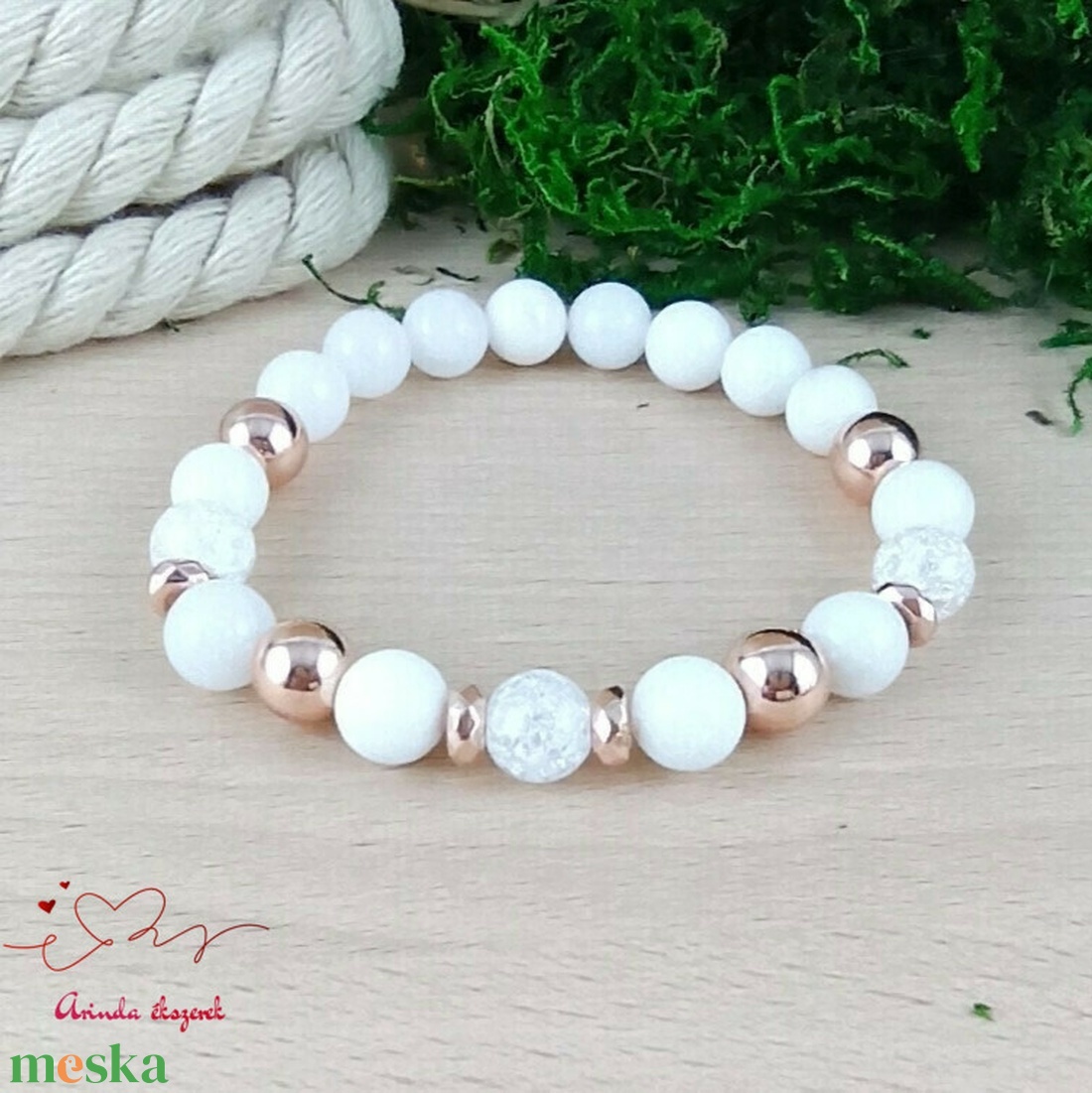 Napsütötte ragyogás fehér hegyikristály rosegold hematit jade ásvány karkötő - ékszer - karkötő - gyöngyös karkötő - Meska.hu Napsütötte ragyogás fehér hegyikristály rosegold hematit jade ásvány karkötő - ékszer - karkötő - gyöngyös karkötő - Meska.hu