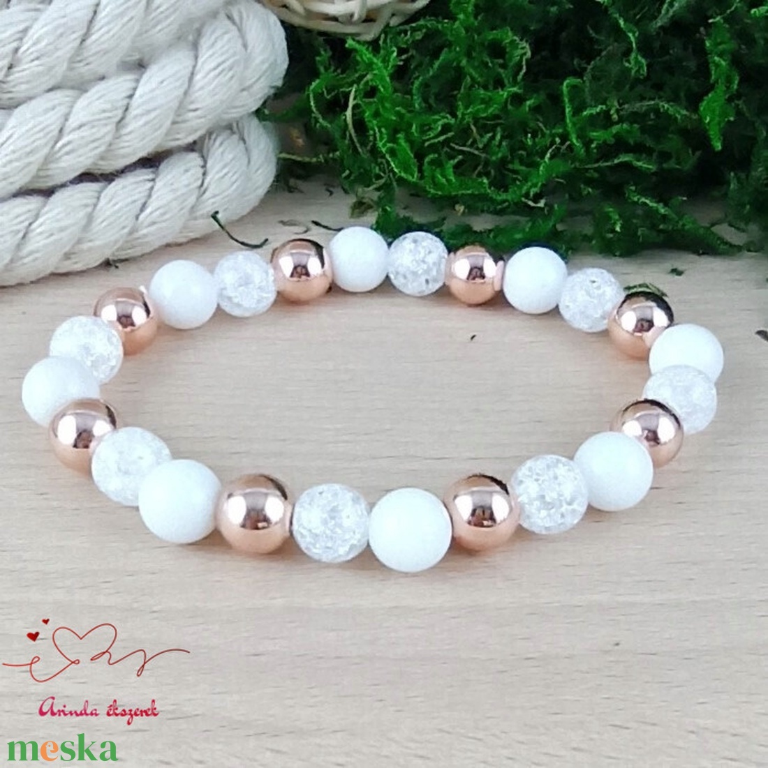 Napsütötte ragyogás fehér hegyikristály rosegold hematit jade ásvány karkötő - ékszer - karkötő - gyöngyös karkötő - Meska.hu Napsütötte ragyogás fehér hegyikristály rosegold hematit jade ásvány karkötő - ékszer - karkötő - gyöngyös karkötő - Meska.hu