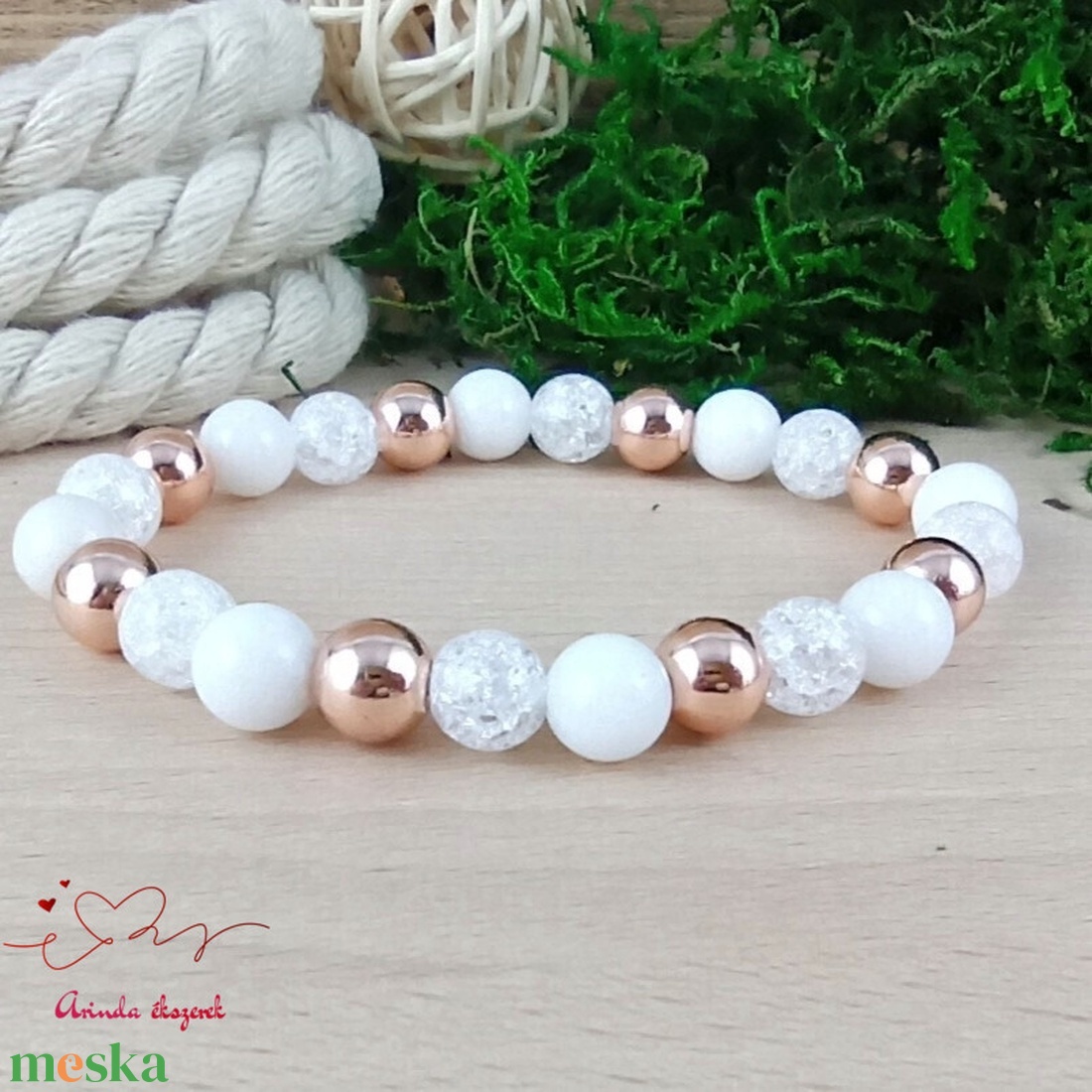 Napsütötte ragyogás fehér hegyikristály rosegold hematit jade ásvány karkötő - ékszer - karkötő - gyöngyös karkötő - Meska.hu Napsütötte ragyogás fehér hegyikristály rosegold hematit jade ásvány karkötő - ékszer - karkötő - gyöngyös karkötő - Meska.hu