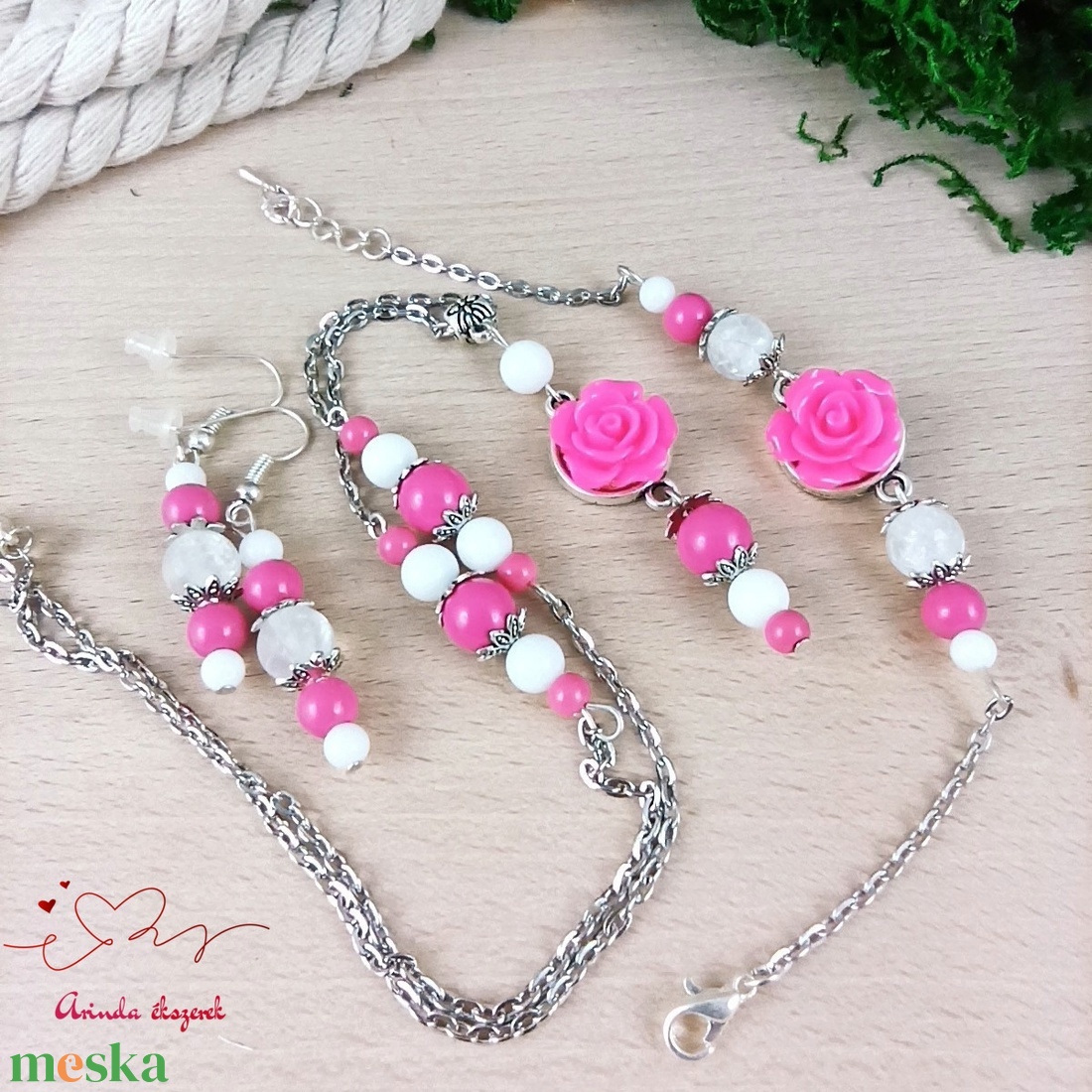 #38 pink rózsás szett nyaklánc fülbevaló karkötő vintage esküvő alkalmi koszorúslány örömanya menyasszony násznagy - ékszer - ékszerszett - Meska.hu #38 pink rózsás szett nyaklánc fülbevaló karkötő vintage esküvő alkalmi koszorúslány örömanya menyasszony násznagy - ékszer - ékszerszett - Meska.hu