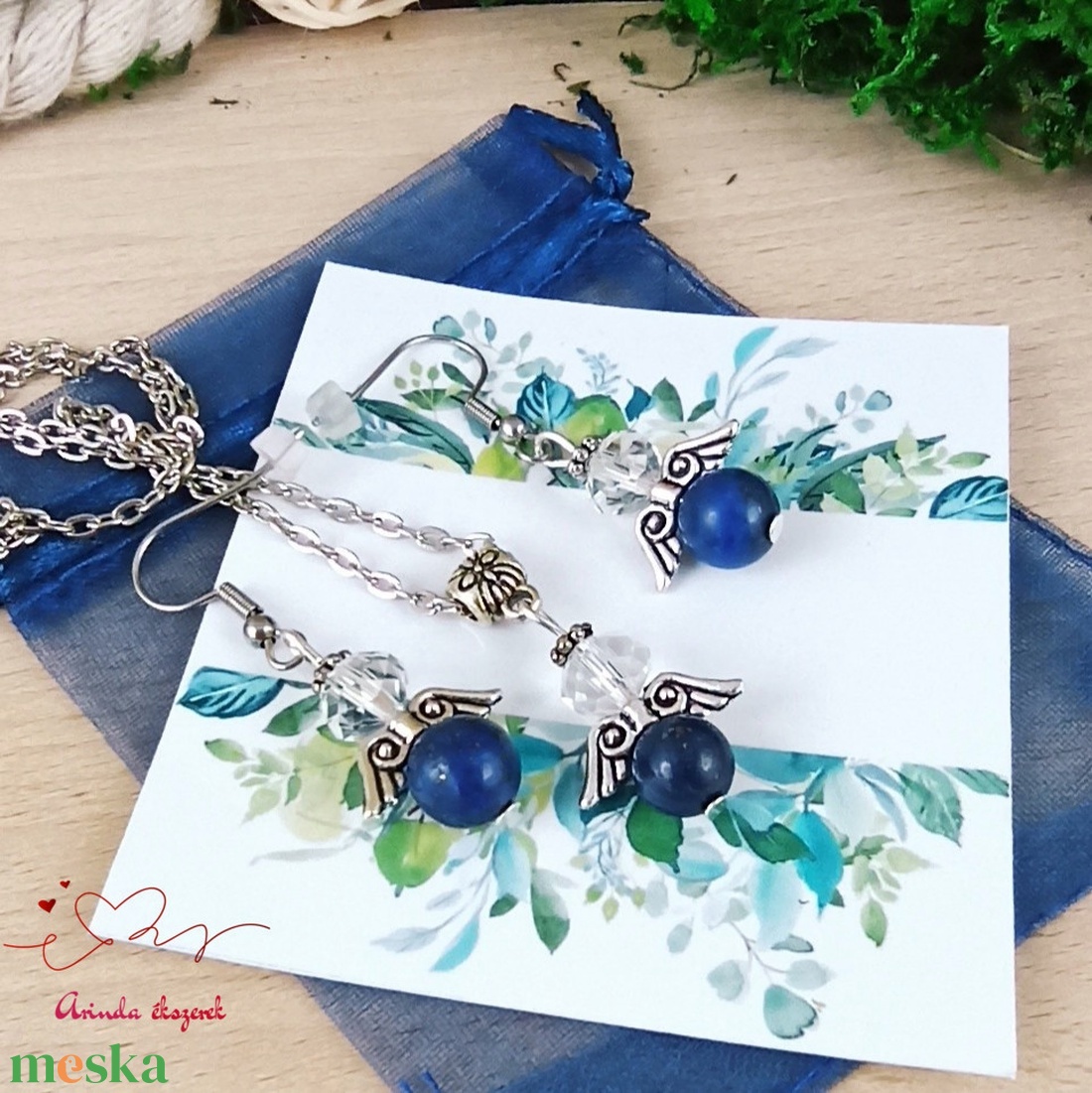 Nyitottság lápisz lazuli ásvány angyal nyaklánc fülbevaló szett karácsonyi ajándék ötlet nőnek lánynak - ékszer - ékszerszett - Meska.hu