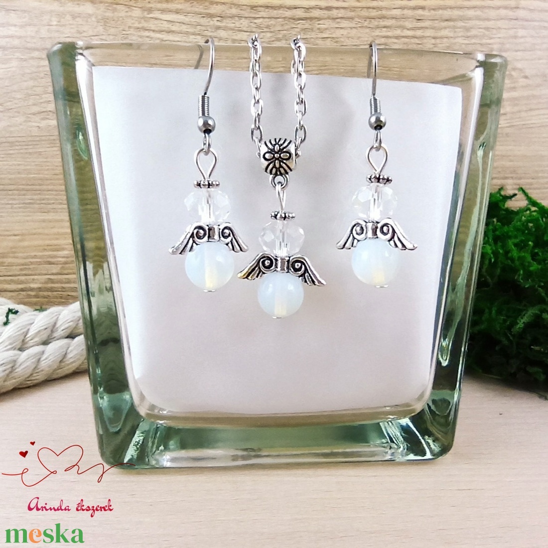 Nőiesség opalit ásvány angyal nyaklánc fülbevaló szett karácsonyi ajándék ötlet nőnek lánynak - ékszer - ékszerszett - Meska.hu