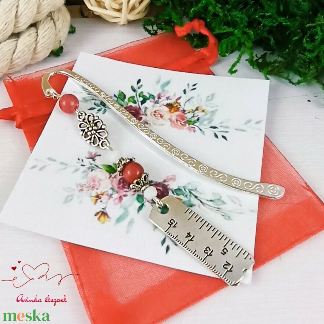 Piros vonalzó szabócenti könyvjelző  - könyv & zene - könyvjelző - Meska.hu