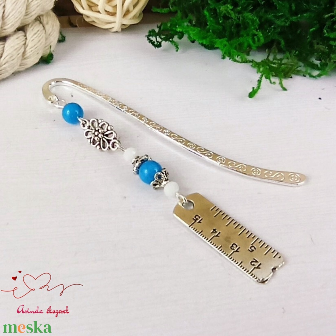 Kék vonalzó szabócenti könyvjelző  - könyv & zene - könyvjelző - Meska.hu