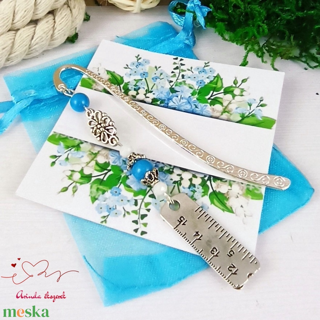 Kék vonalzó szabócenti könyvjelző  - könyv & zene - könyvjelző - Meska.hu