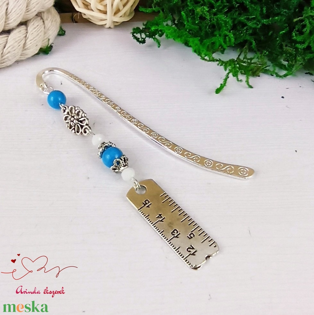 Kék vonalzó szabócenti könyvjelző  - könyv & zene - könyvjelző - Meska.hu