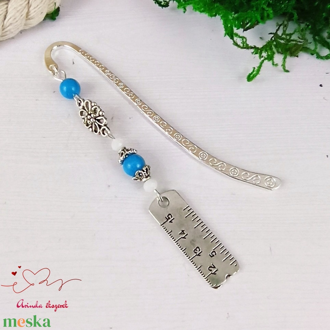 Kék vonalzó szabócenti könyvjelző  - könyv & zene - könyvjelző - Meska.hu