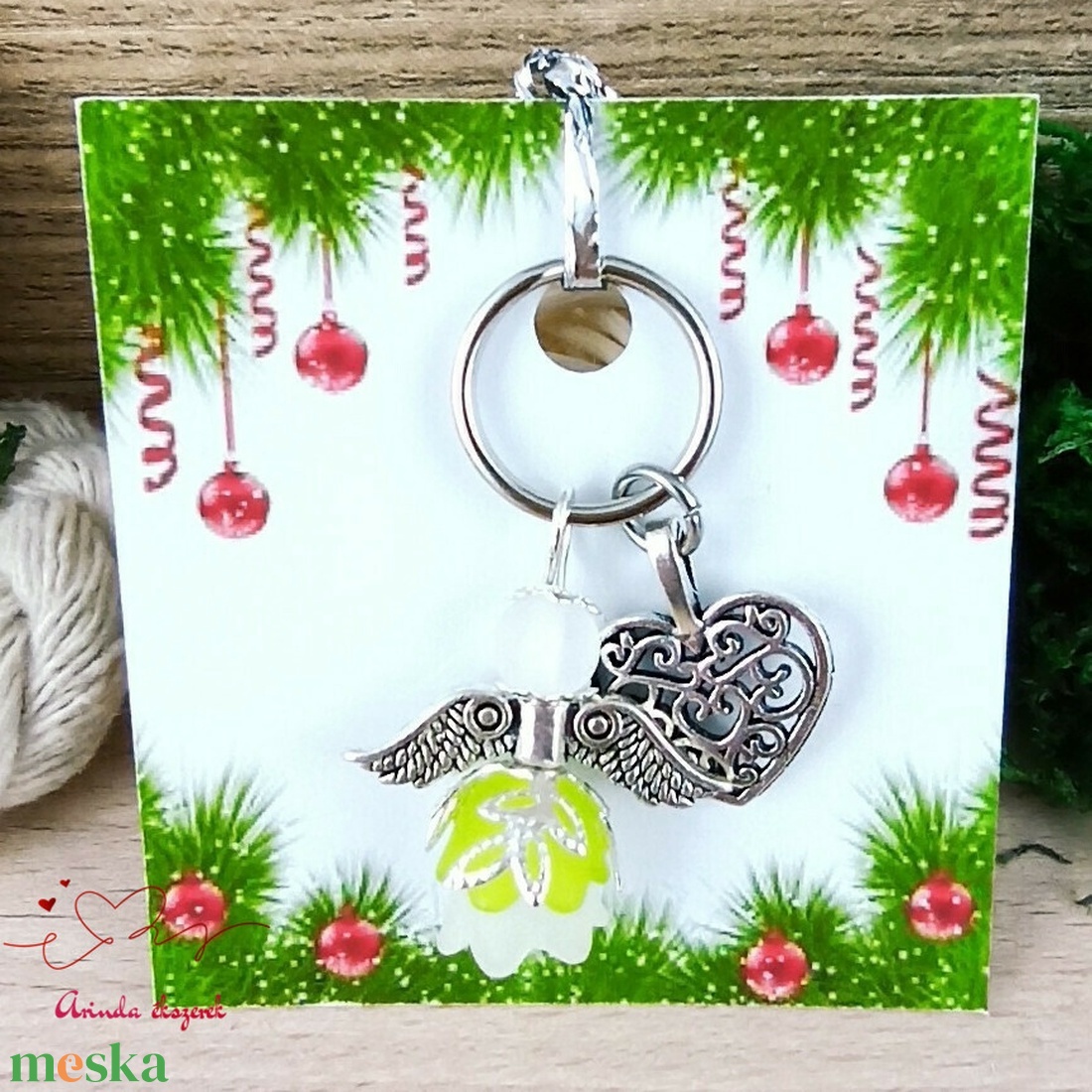 Frissesség zöld angyal kulcstartó táskadísz választható szív angyalszárny medállal karácsonyi ballagási ajándék - táska & tok - kulcstartó & táskadísz - kulcstartó - Meska.hu