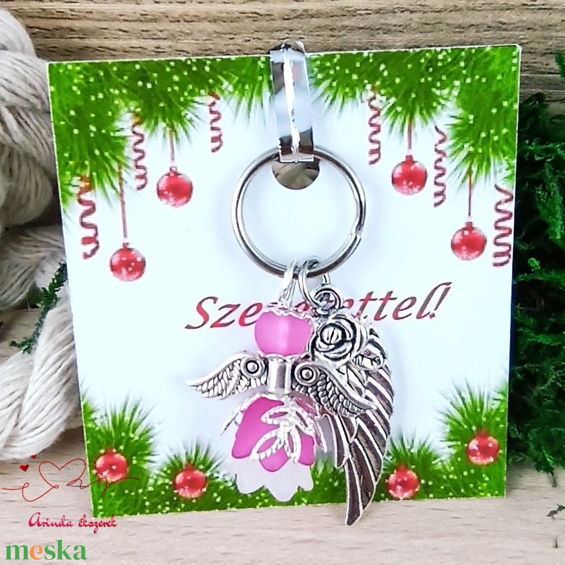 Fiatalság pink angyal kulcstartó táskadísz választható szív angyalszárny medállal karácsonyi ballagási ajándék - táska & tok - kulcstartó & táskadísz - kulcstartó - Meska.hu