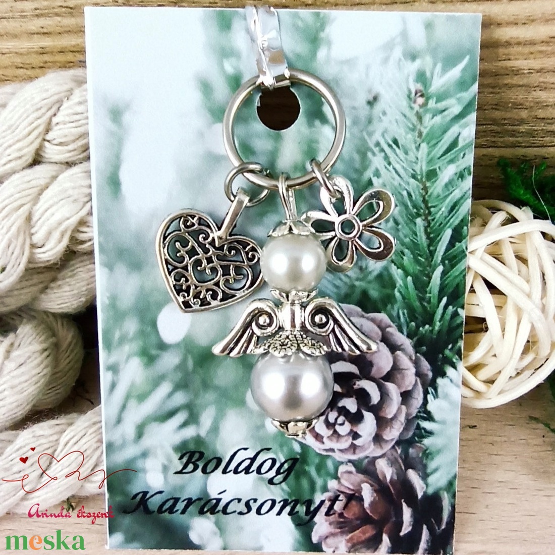Ezüstszürke tekla angyal kulcstartó táskadísz karácsonyi ajándékkártyával karácsonyra pedagógusnak ajándék nőnek lány - táska & tok - kulcstartó & táskadísz - kulcstartó - Meska.hu