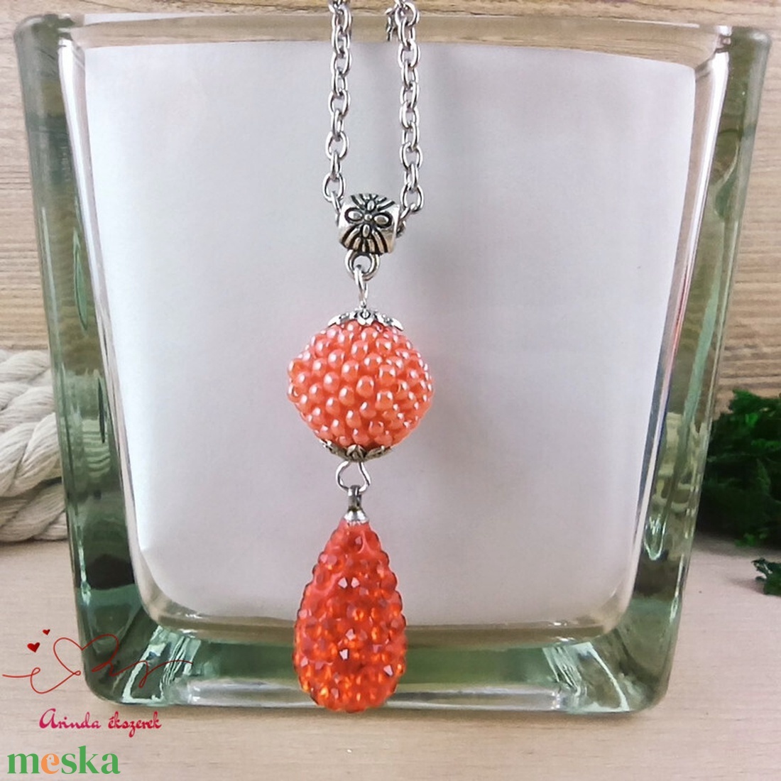 Narancs kristály shamballa stílusú kristály csepp és fűzött bogyó nyaklánc  - ékszer - nyaklánc - bogyós nyaklánc - Meska.hu