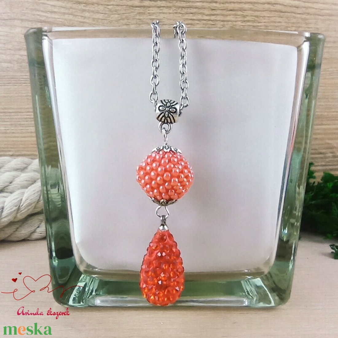 Narancs kristály shamballa stílusú kristály csepp és fűzött bogyó nyaklánc  - ékszer - nyaklánc - bogyós nyaklánc - Meska.hu