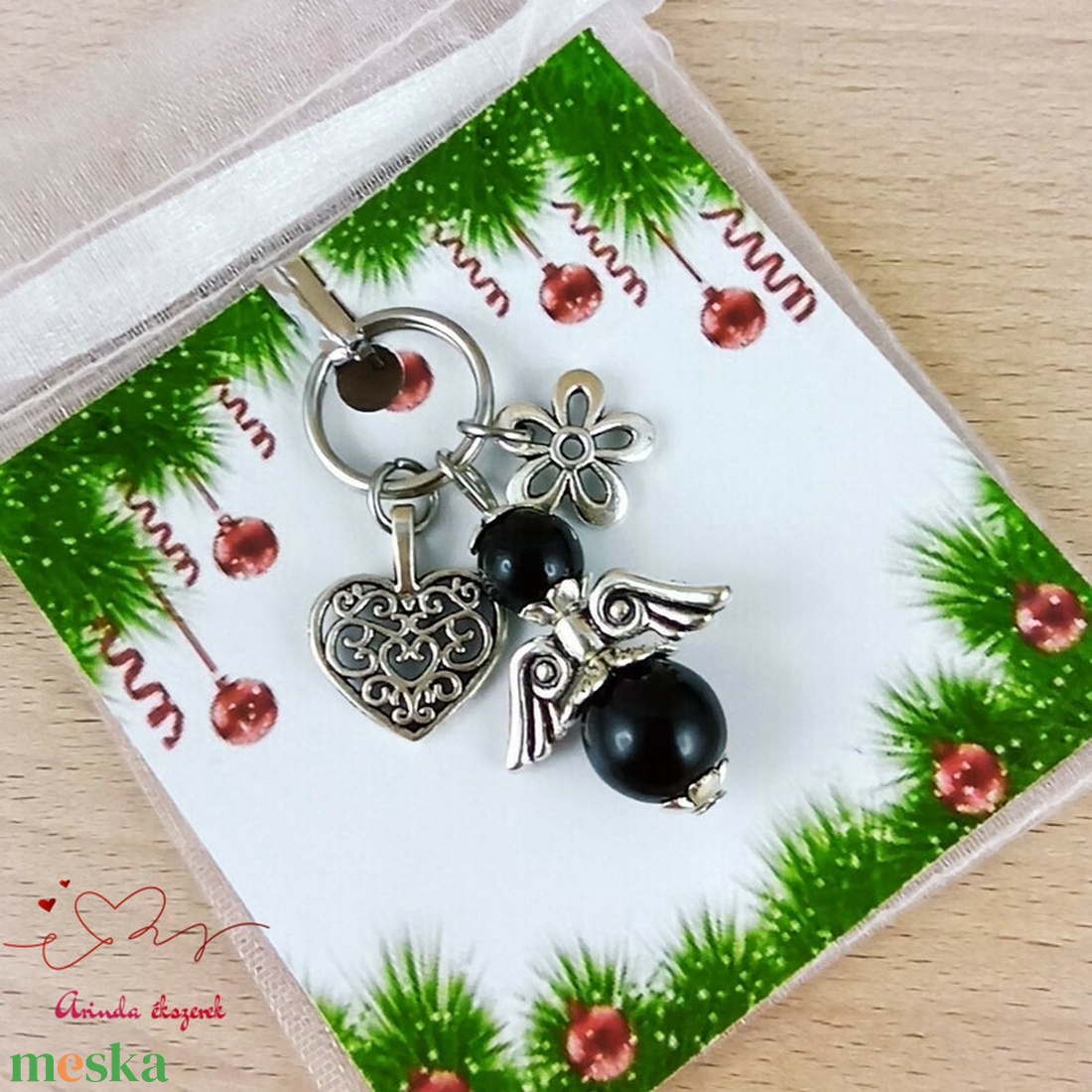 Fekete tekla angyal kulcstartó táskadísz ajándékkártyával anyának mamának keresztanyának  - táska & tok - kulcstartó & táskadísz - kulcstartó - Meska.hu