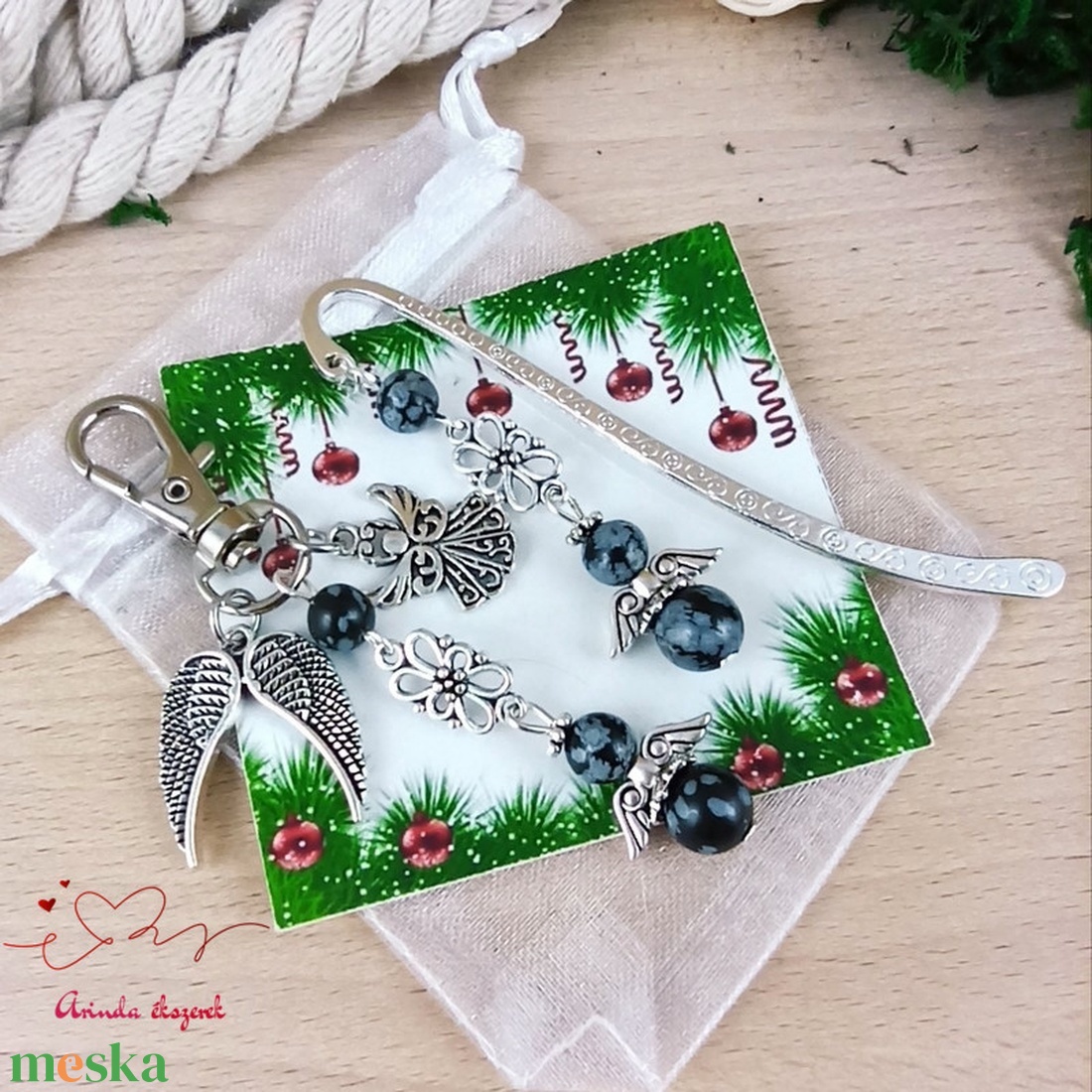 Hópehely obszidián ásvány angyal könyvjelző kulcstartó táskadísz pedagógusnak évzáróra karácsonyra szülinapra névnapra - könyv & zene - könyvjelző - Meska.hu