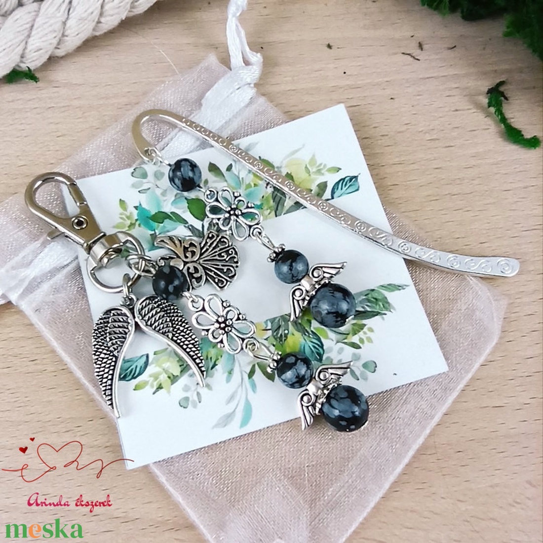 Hópehely obszidián ásvány angyal könyvjelző kulcstartó táskadísz pedagógusnak évzáróra karácsonyra szülinapra névnapra - könyv & zene - könyvjelző - Meska.hu