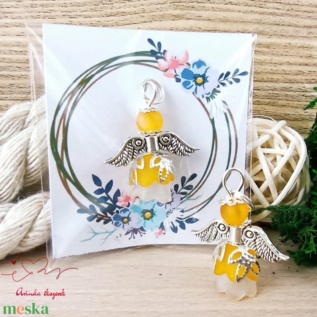 5 db narancs angyal medál ajándékkísérő  - karácsony - karácsonyi ajándékozás - karácsonyi képeslap, üdvözlőlap, ajándékkísérő - Meska.hu