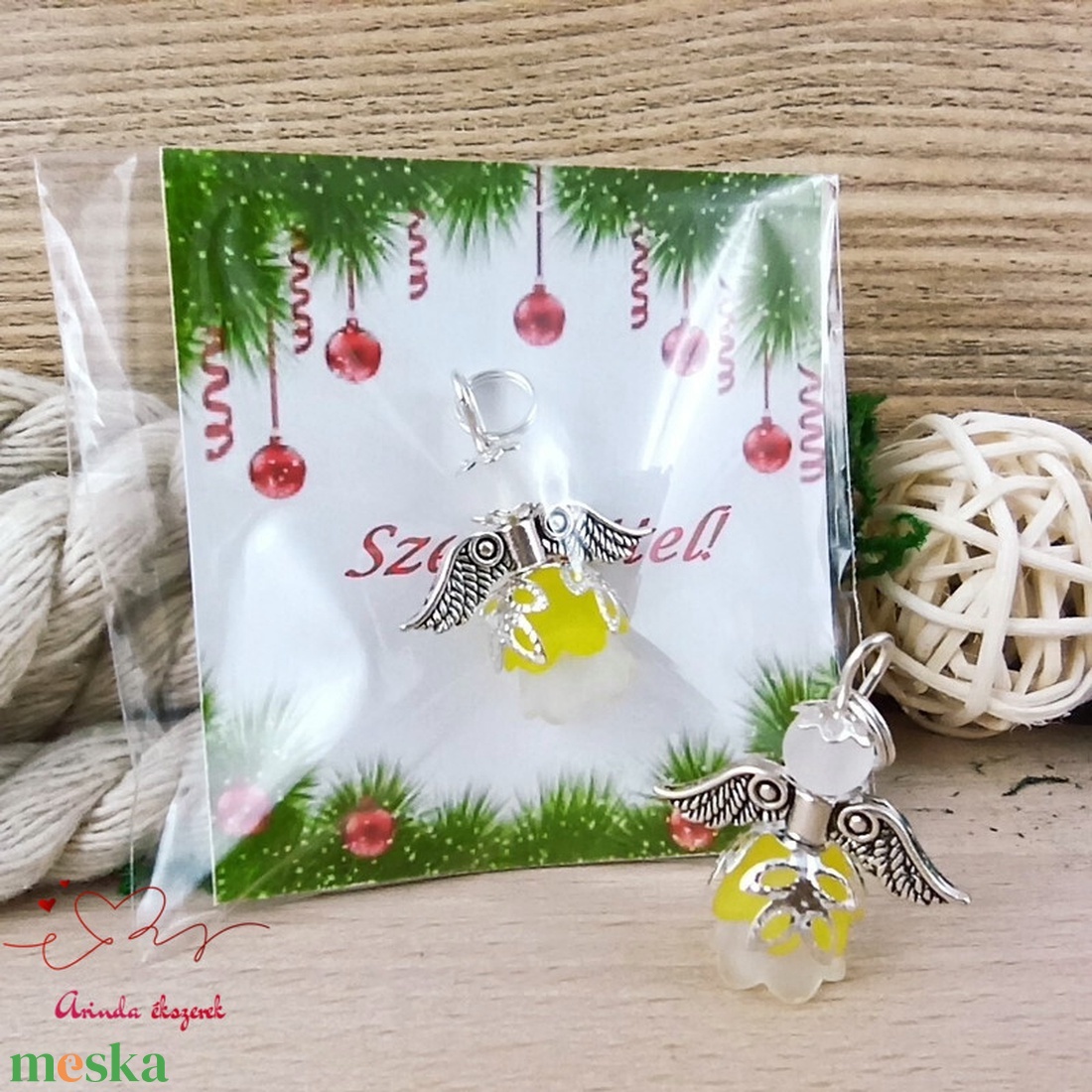 5 db sárga angyal medál ajándékkísérő  - karácsony - karácsonyi ajándékozás - karácsonyi képeslap, üdvözlőlap, ajándékkísérő - Meska.hu