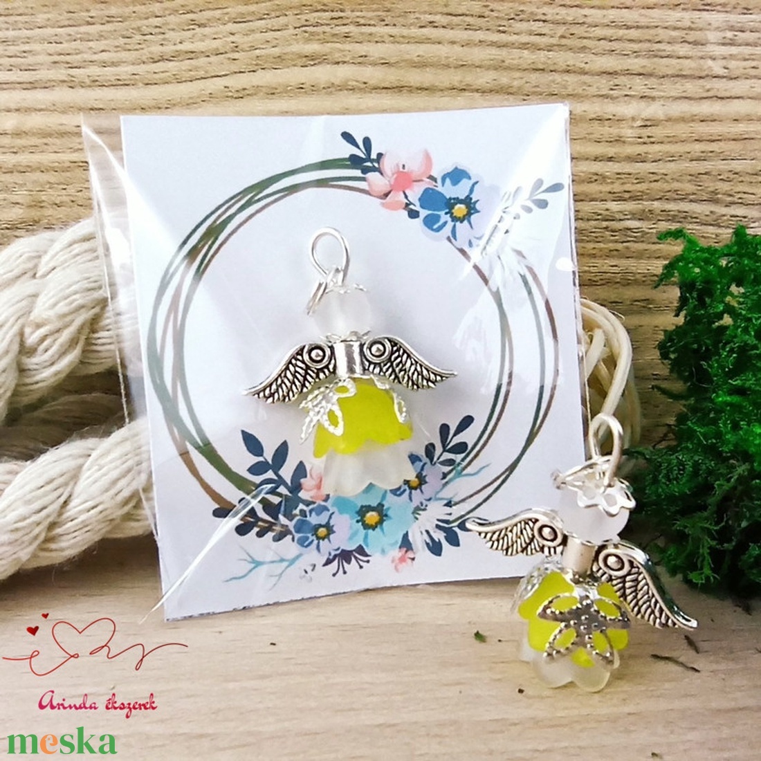 5 db sárga angyal medál ajándékkísérő  - karácsony - karácsonyi ajándékozás - karácsonyi képeslap, üdvözlőlap, ajándékkísérő - Meska.hu