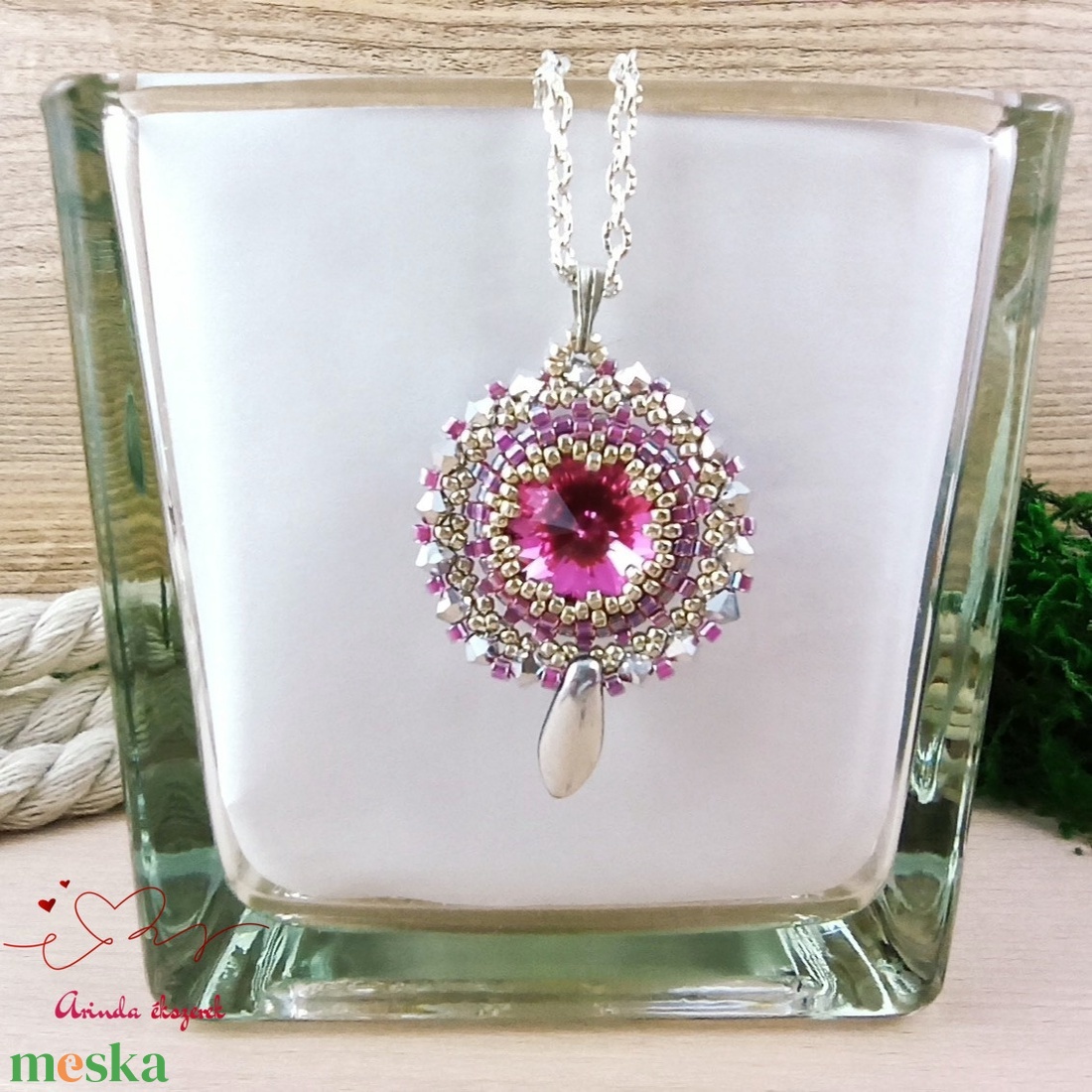 Csillogó álmok magenta swarovski nyaklánc  - esküvő - ékszer - nyaklánc - Meska.hu