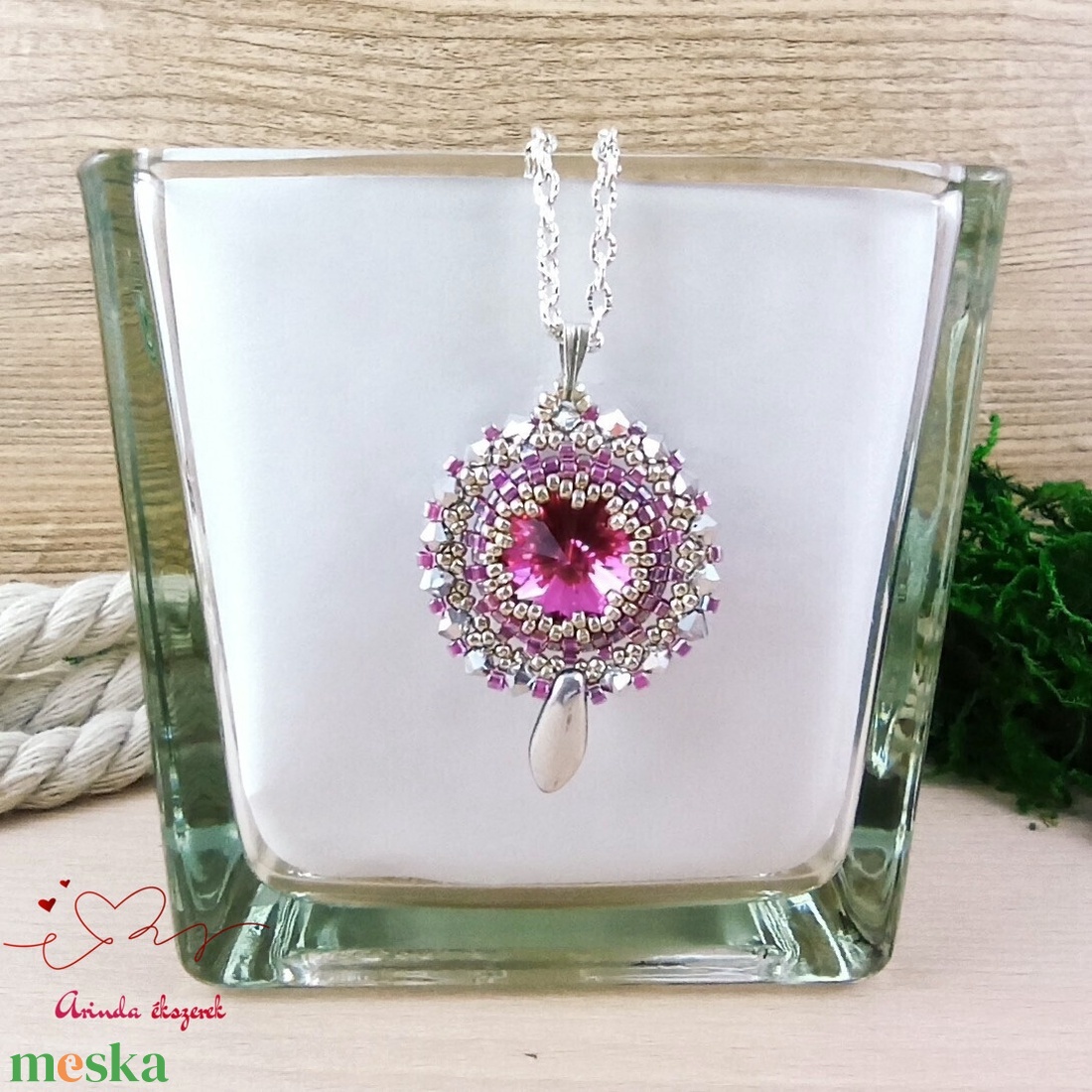 Csillogó álmok magenta swarovski nyaklánc  - esküvő - ékszer - nyaklánc - Meska.hu