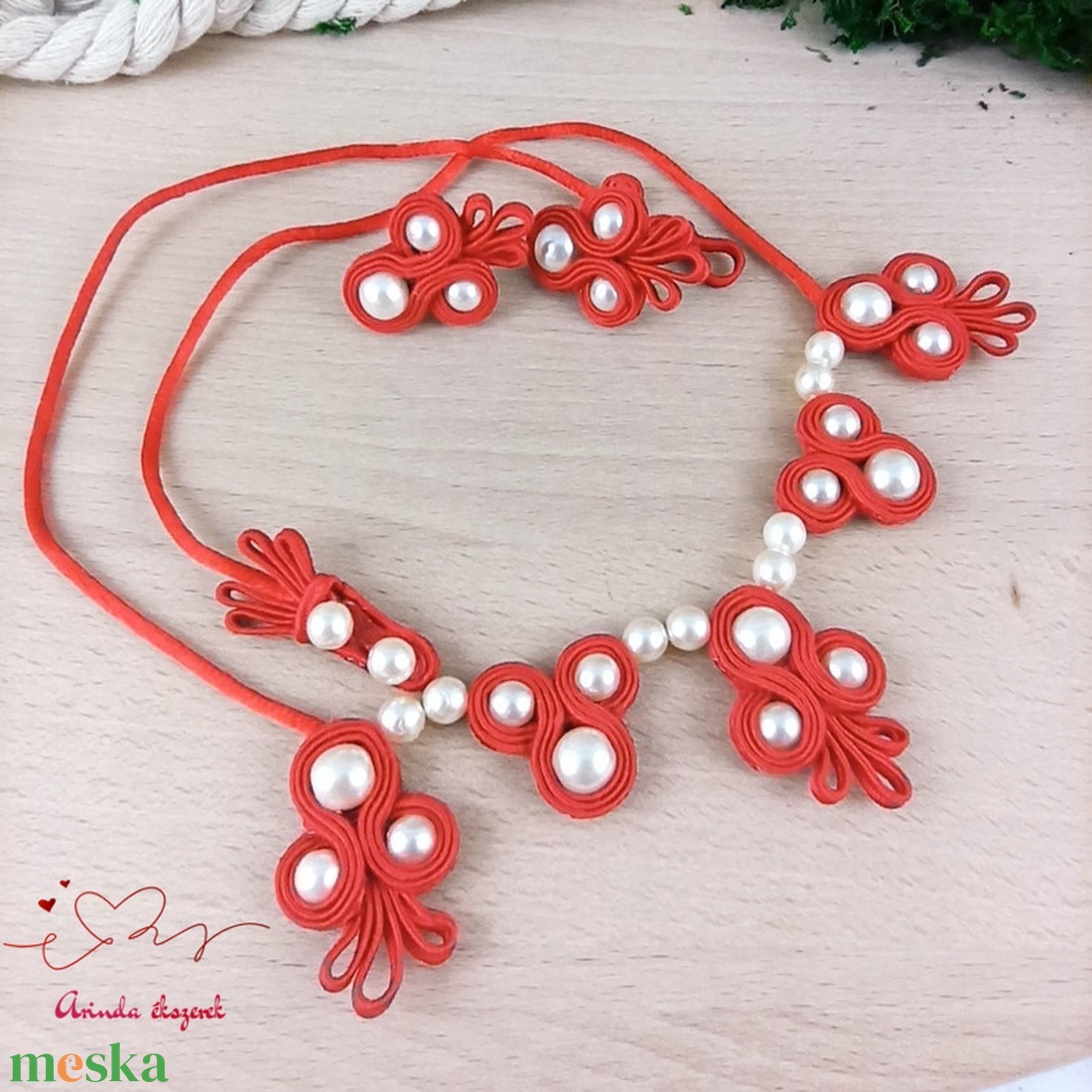 Piros menyecske menyasszonyi esküvői ékszer sujtás nyaklánc fülbevaló szett - esküvő - ékszer - ékszerszett - Meska.hu