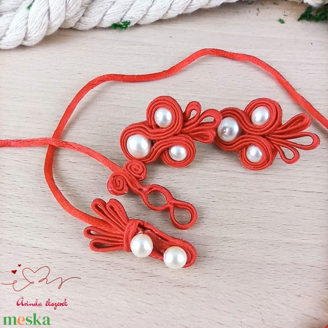 Piros menyecske menyasszonyi esküvői ékszer sujtás nyaklánc fülbevaló szett - esküvő - ékszer - ékszerszett - Meska.hu