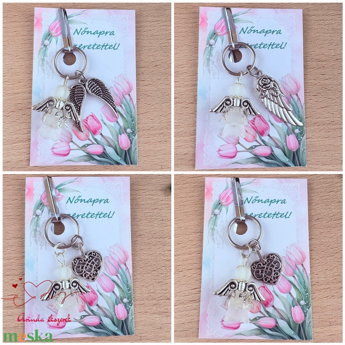 Nőnapi ajándék jóság fehér angyala kulcstartó ajándékkártyával választható medállal szív angyal angyalszárny  - táska & tok - kulcstartó & táskadísz - kulcstartó - Meska.hu